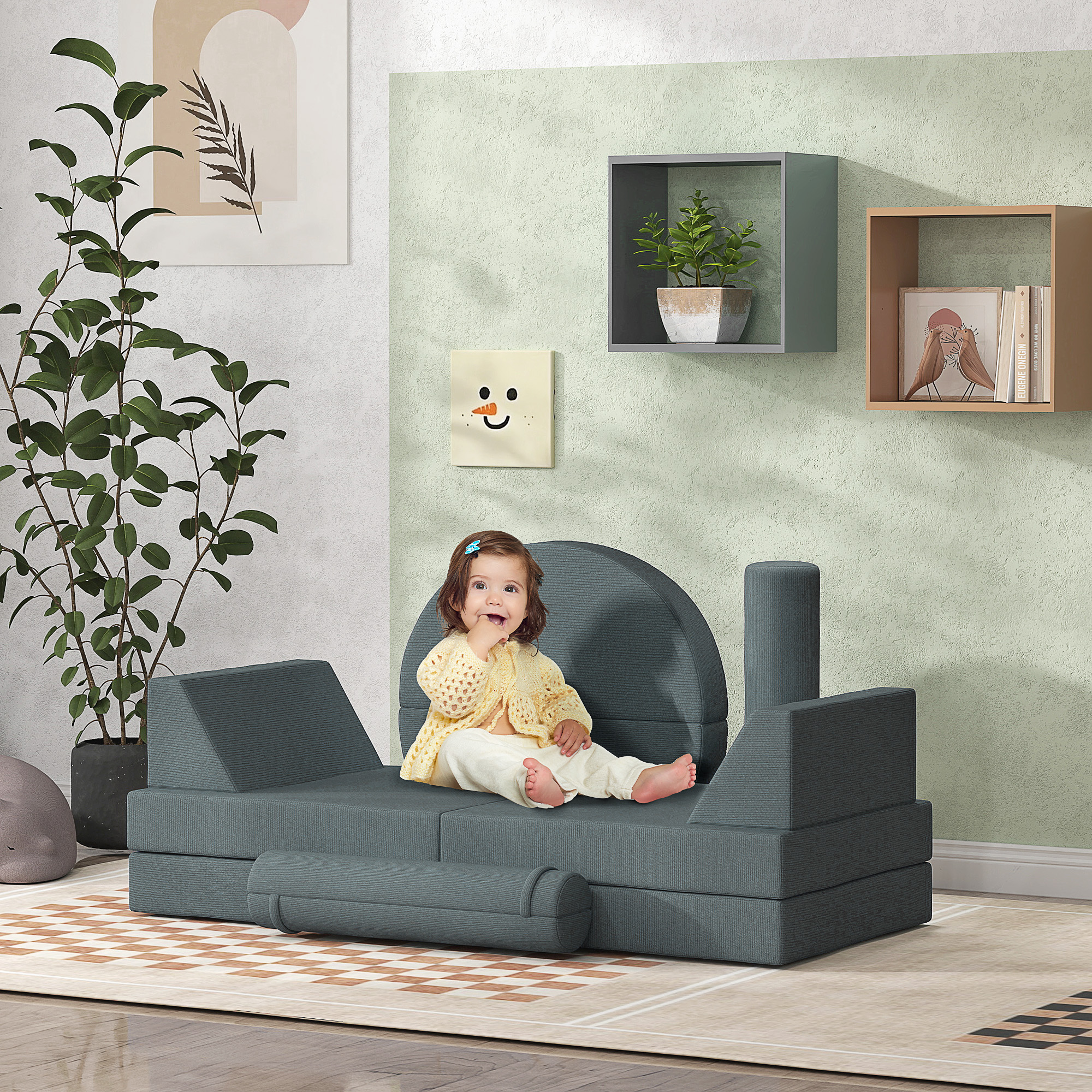 AIYAPLAY Kindersofa,14-Teilige Modulare Kindercouch aus Schaumstoff, Softba günstig online kaufen