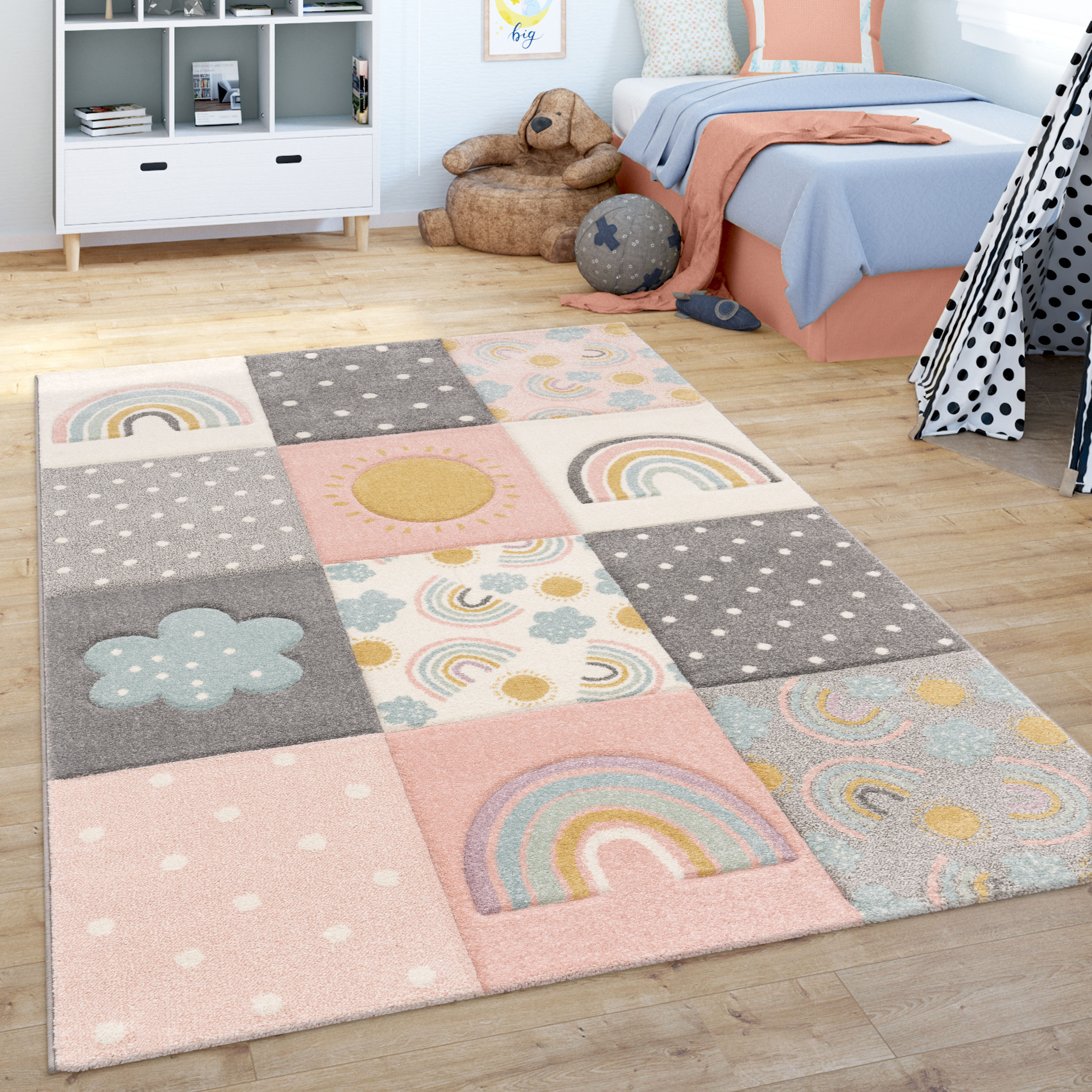 Paco Home Kinderteppich »Cosmo 962«, rund, 12 mm Höhe, 3D-Design, Patchwork günstig online kaufen