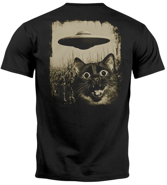 Neverless Print-Shirt Herren T-Shirt Backprint UFO Katze Alien Print Rücken günstig online kaufen