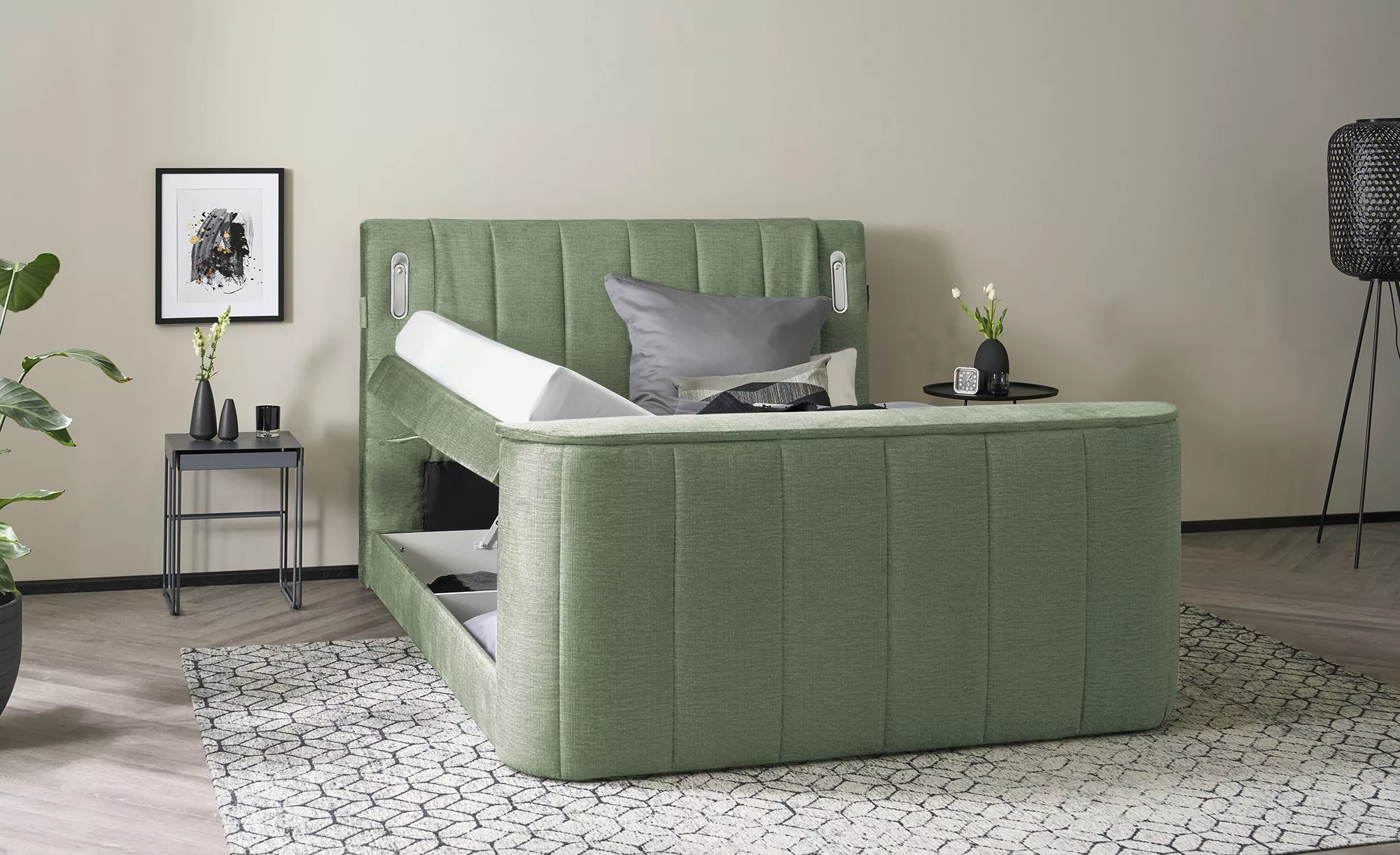 Boxspringbett  Hertfordshire ¦ grün ¦ Maße (cm): B: 186 H: 126 Betten > Box günstig online kaufen