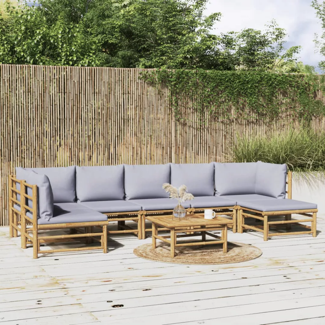 Vidaxl 8-tlg. Garten-lounge-set Mit Kissen Hellgrau Bambus günstig online kaufen