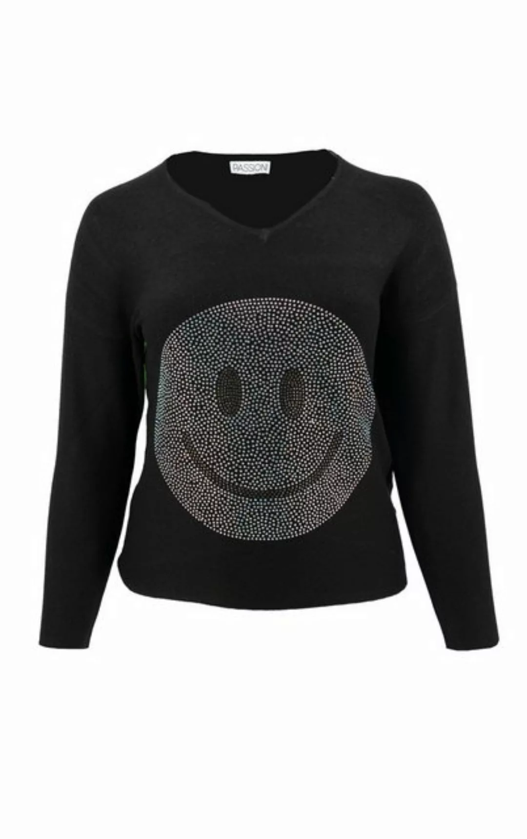 Passioni Strickpullover mit einem großen Strass-Smiley auf der Vorderseite günstig online kaufen