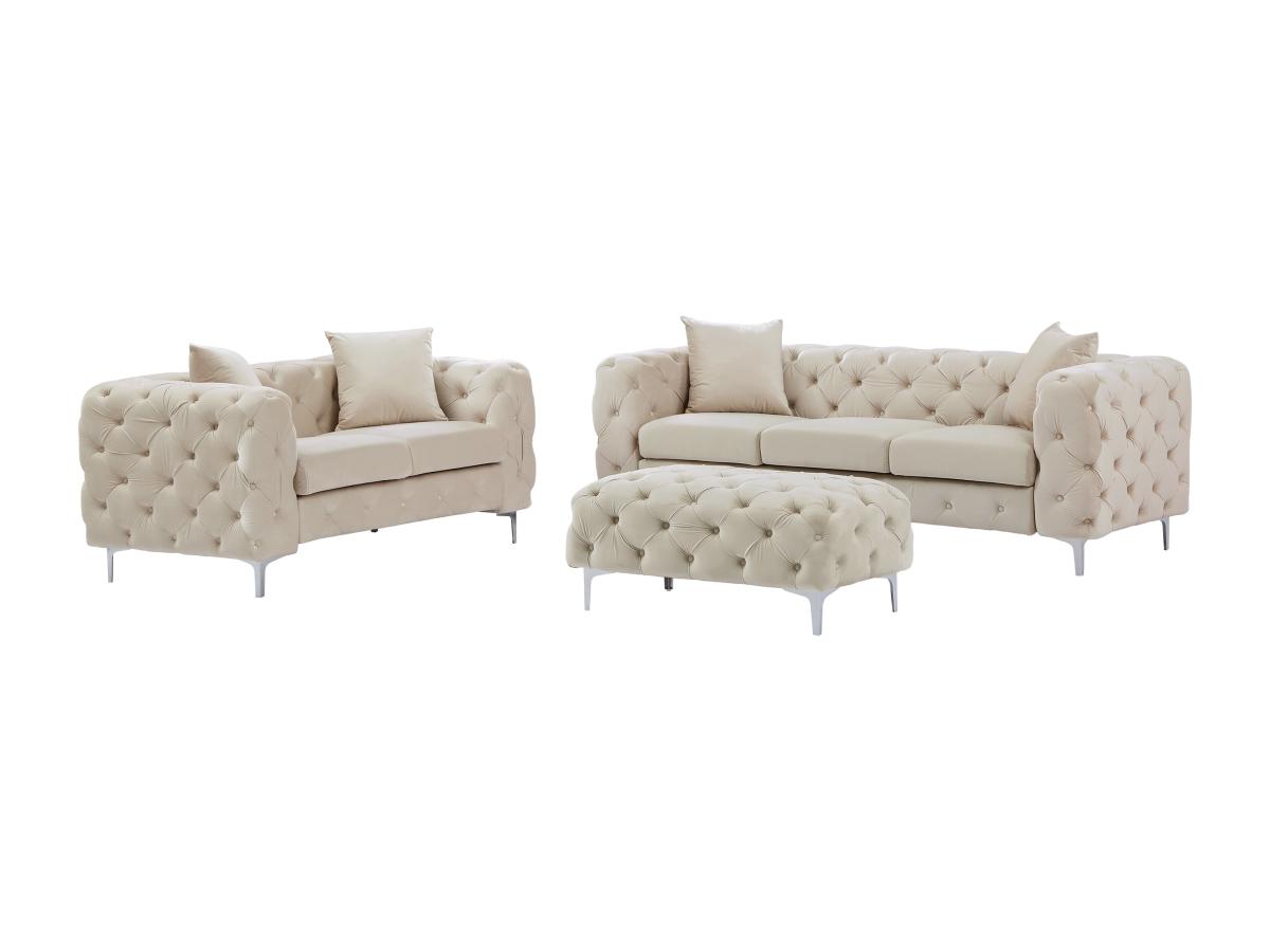 Chesterfield-Sofa 3-Sitzer, 2-Sitzer & Chesterfield-Hocker - Samt - Beige - günstig online kaufen