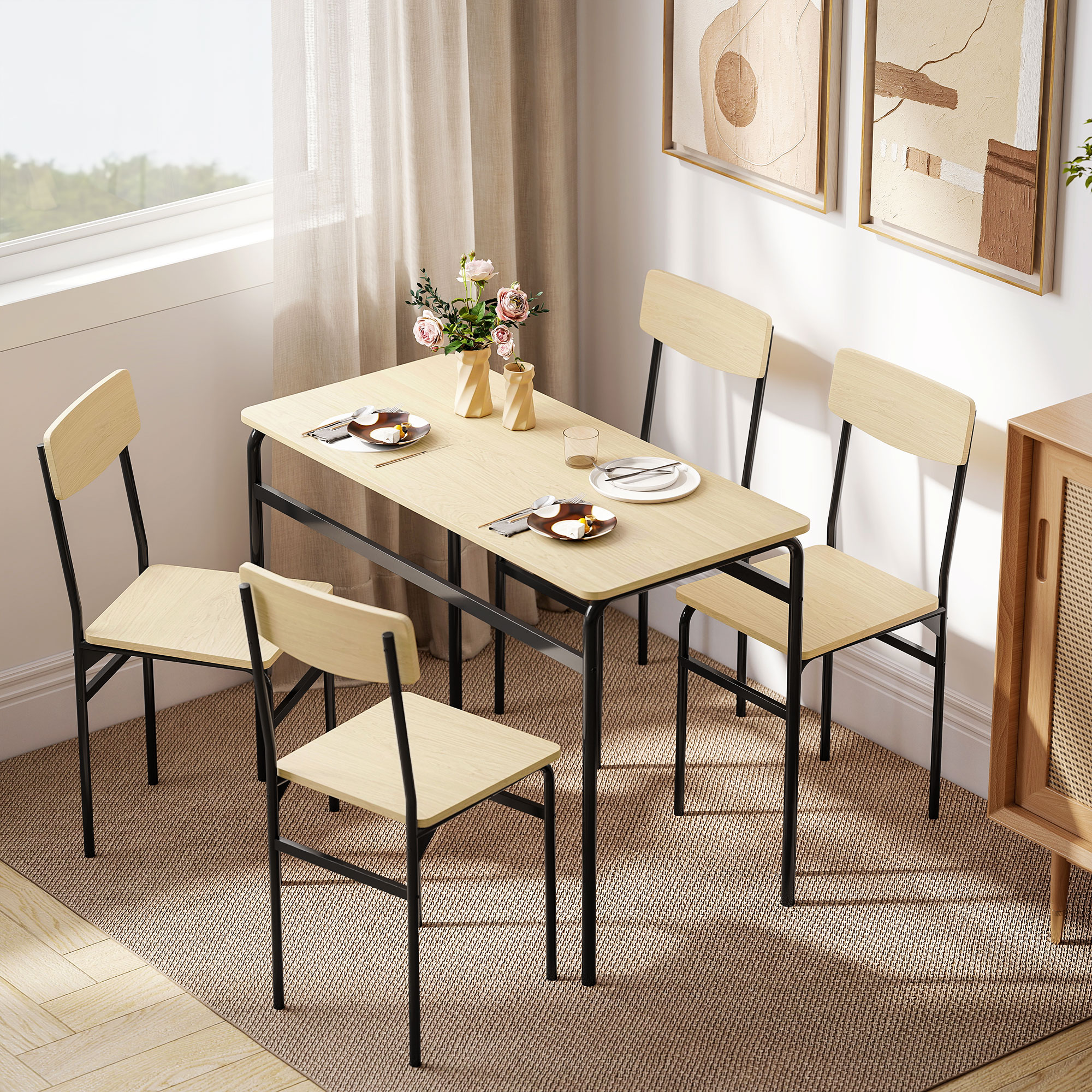 HOMCOM Set Tisch und Stühle Esszimmer 5-teilig, Rechteckiger Esstisch und 4 günstig online kaufen
