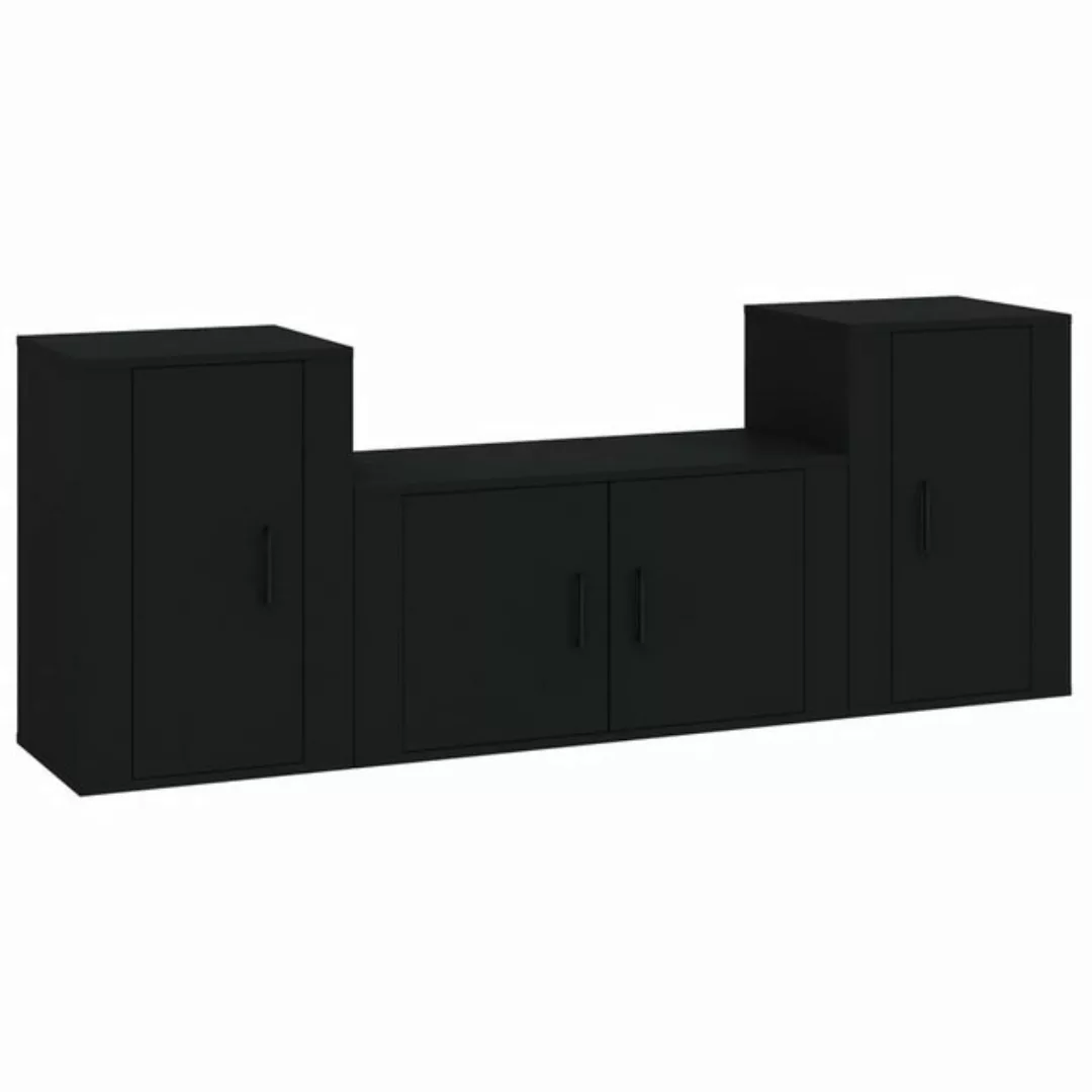 vidaXL TV-Schrank 3-tlg. TV-Schrank-Set Schwarz Holzwerkstoff (3-St) günstig online kaufen