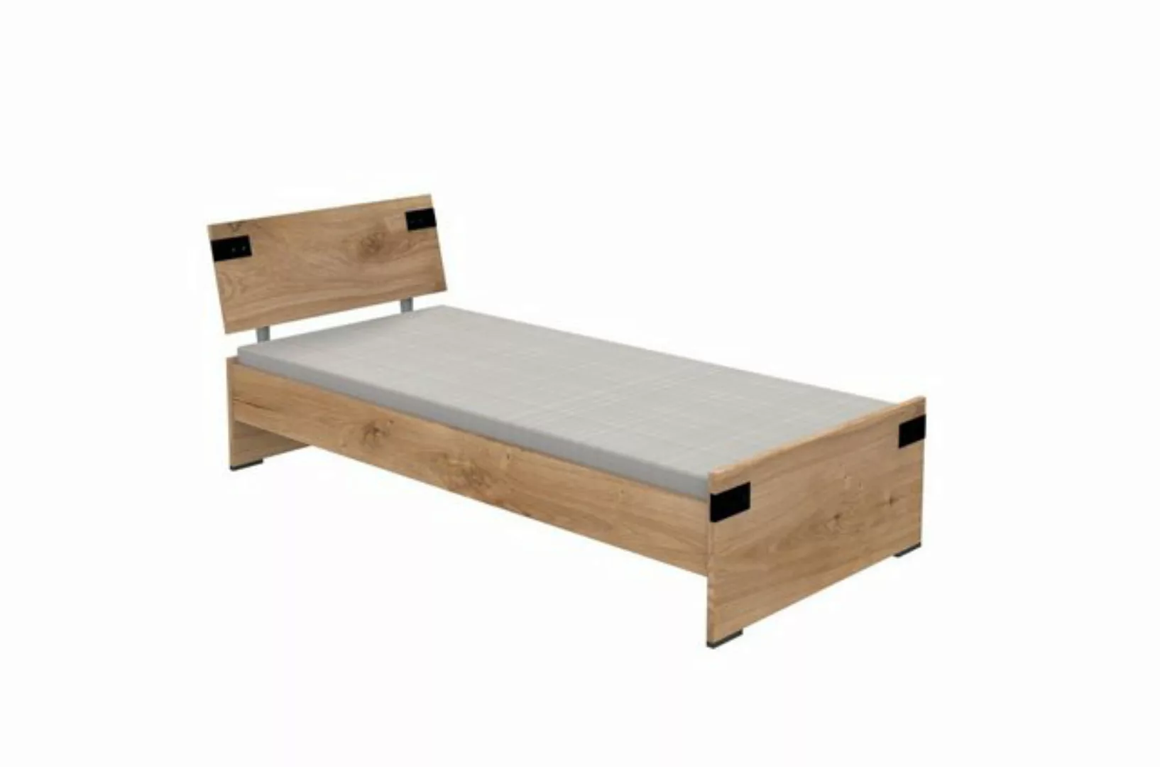 möbelando Bett Lothar, Modernes Bett aus Spanplatte in Plankeneiche Nachbil günstig online kaufen