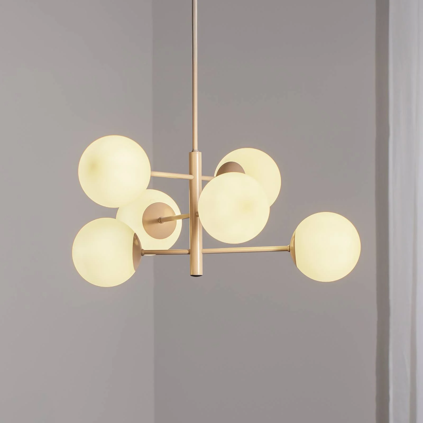Hängeleuchte Aurora, beige, Ø 60 cm, 6-flammig, Glas, E14 günstig online kaufen