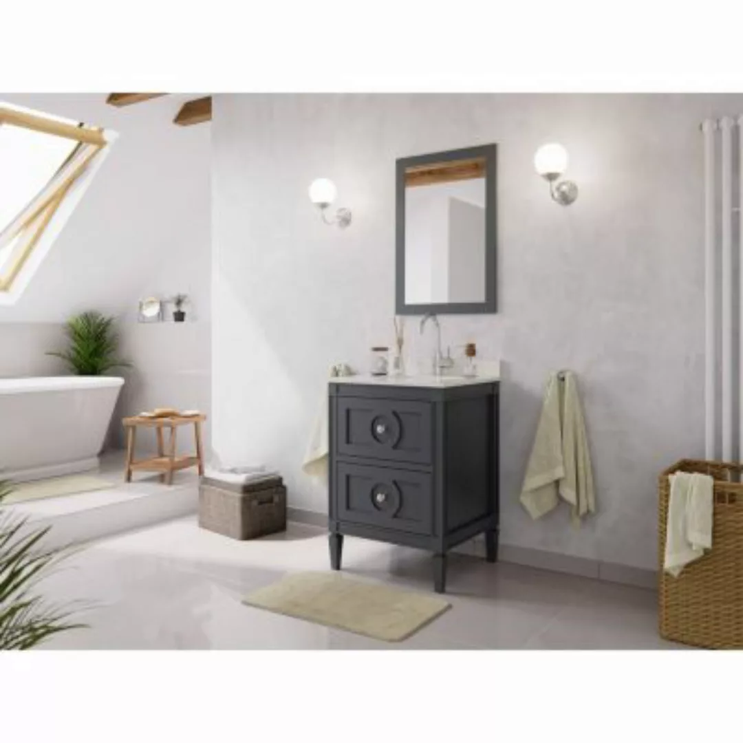 Lomadox Waschtisch Set Landhaus BLANES-02 Massivholz in grau lackiert inkl. günstig online kaufen