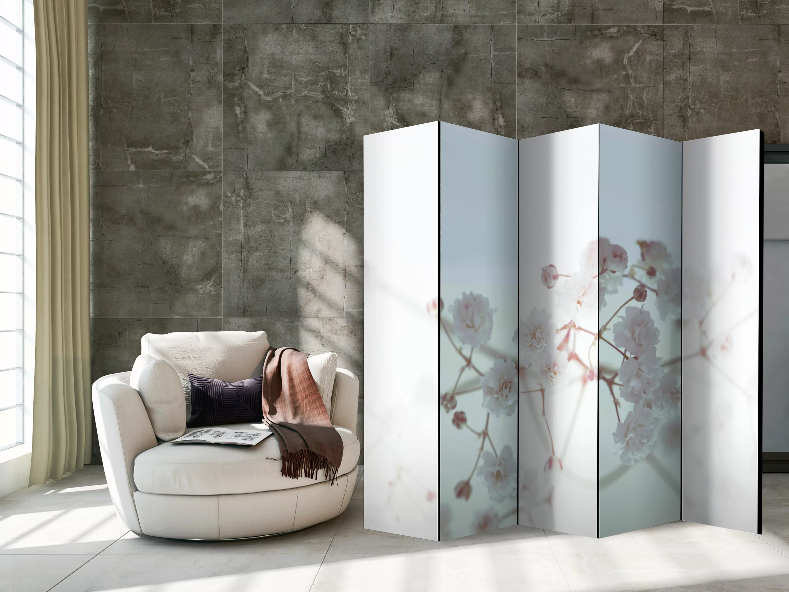 5-teiliges Paravent - White Flowers Ii [room Dividers] günstig online kaufen