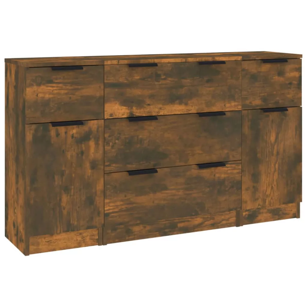 Vidaxl 3-tlg. Sideboard-set Räuchereiche Holzwerkstoff günstig online kaufen