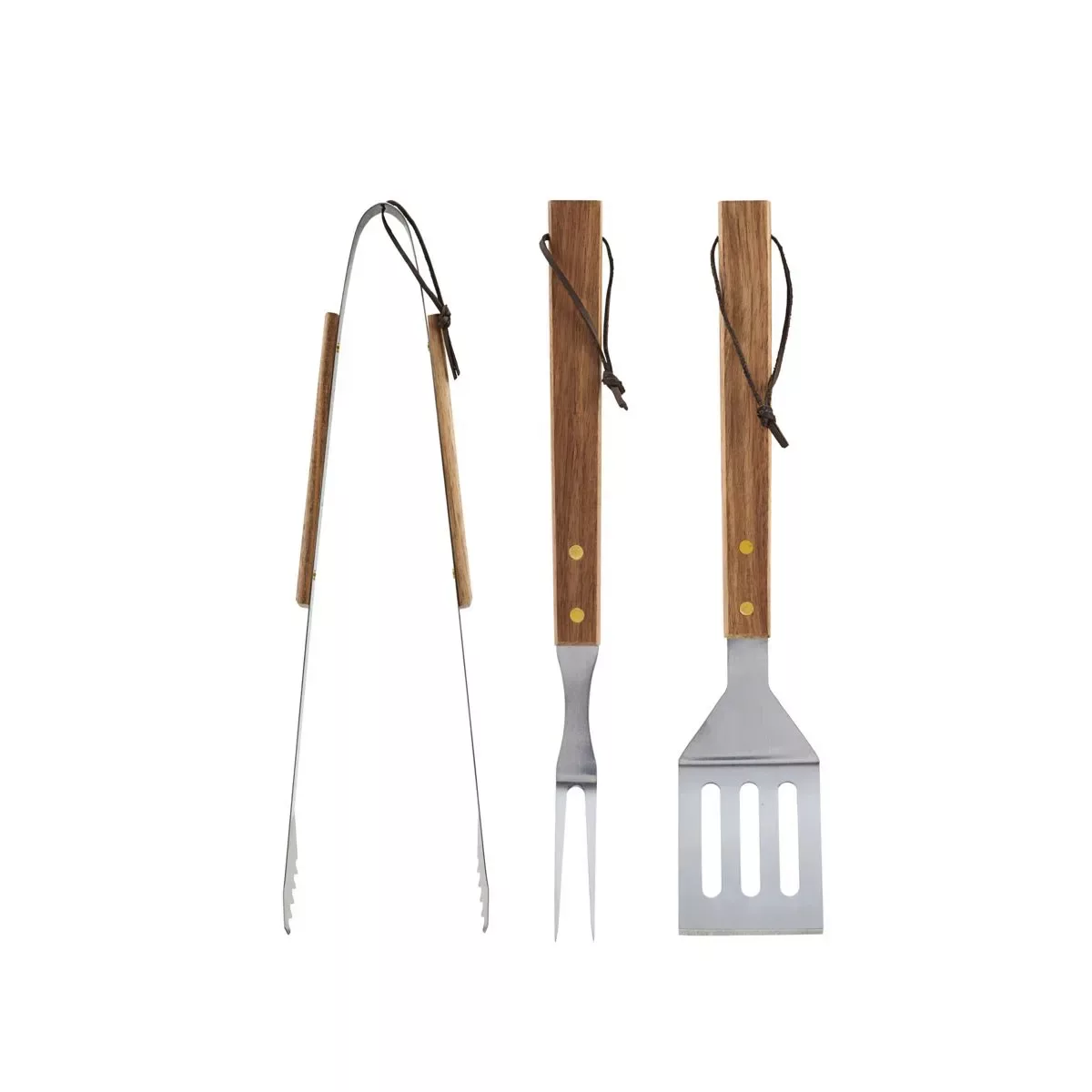 3er Set BBQ Grillwerkzeug aus Stahl und Holz in Braun günstig online kaufen