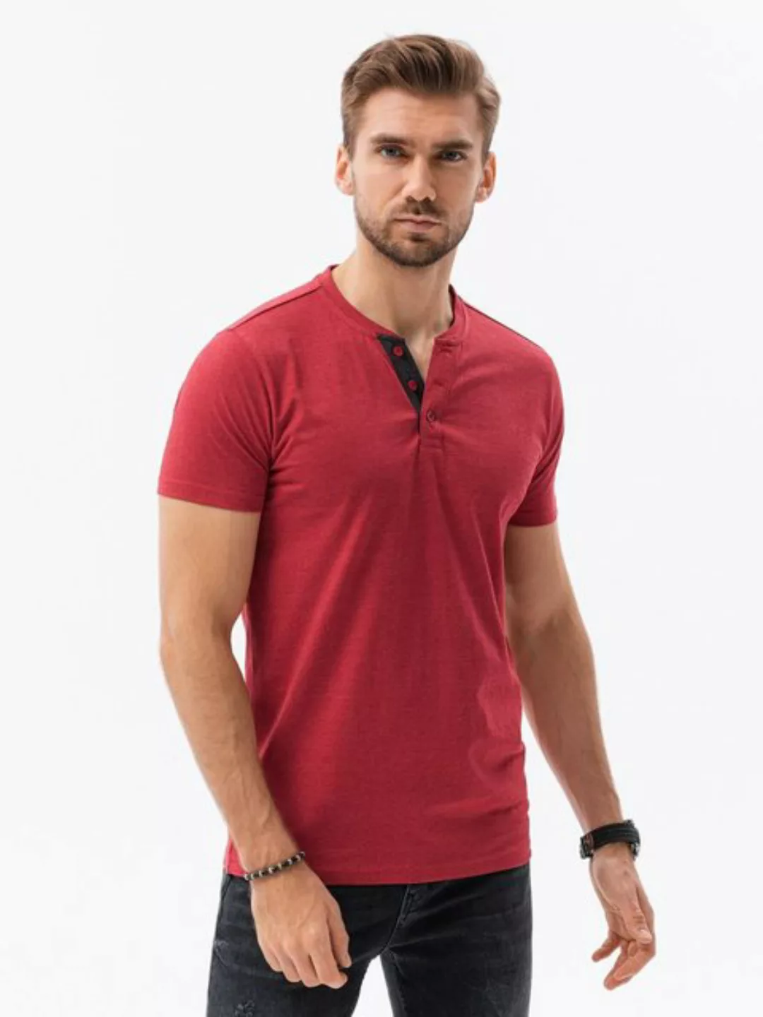 OMBRE T-Shirt Unifarbenes Herren-T-Shirt - rot meliert S1390 L günstig online kaufen