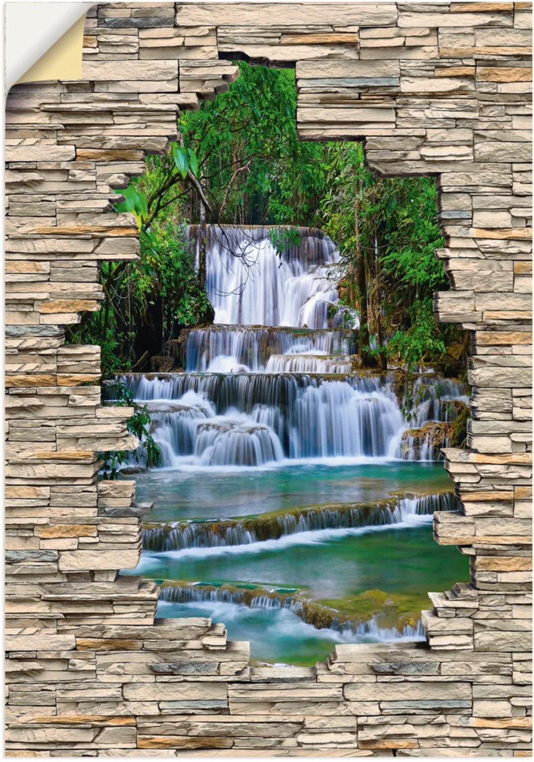 Artland Wandbild »Tiefen Wald Wasserfall Stein Mauer Blick«, Wasserfallbild günstig online kaufen