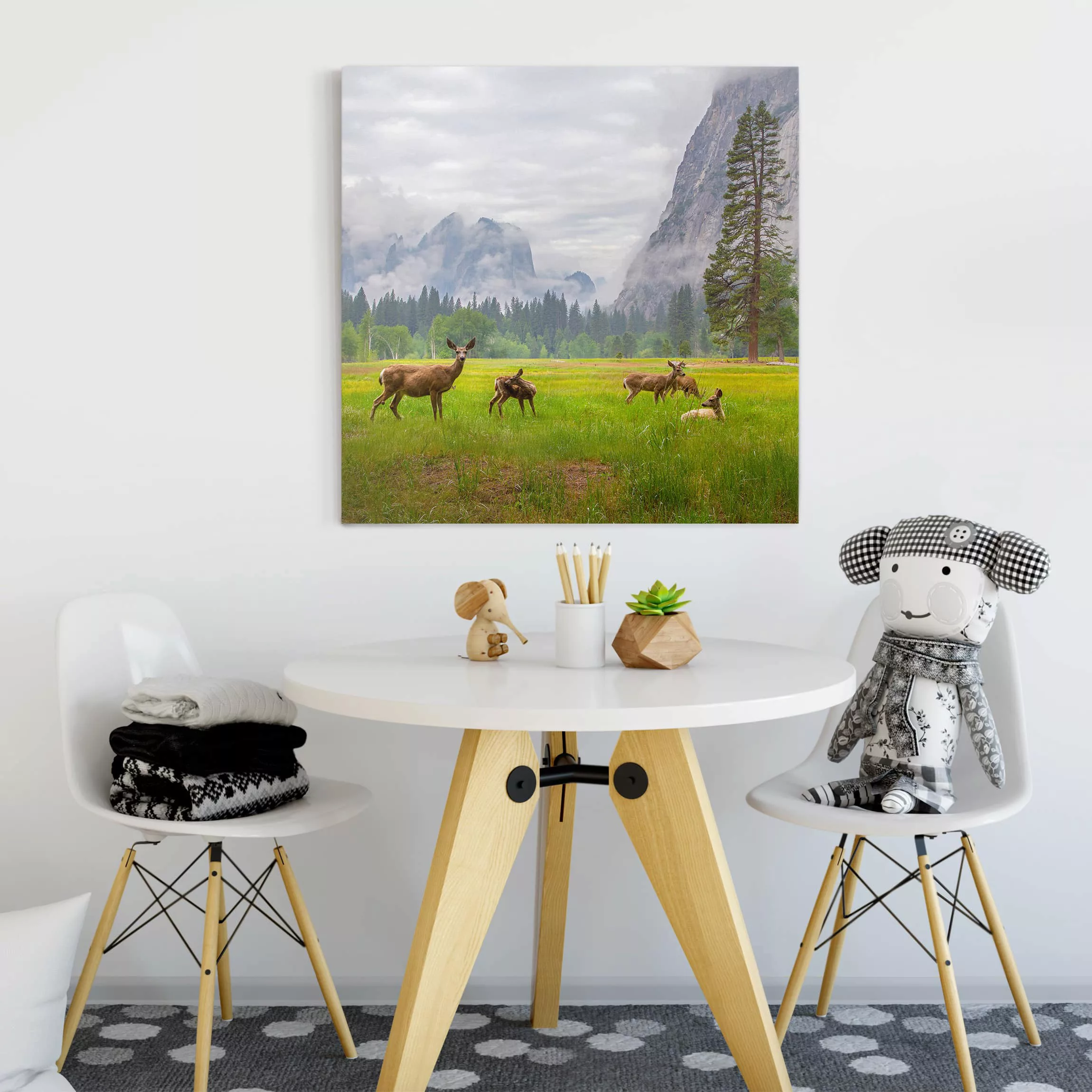 Leinwandbild Tiere - Quadrat Rehe in den Bergen günstig online kaufen