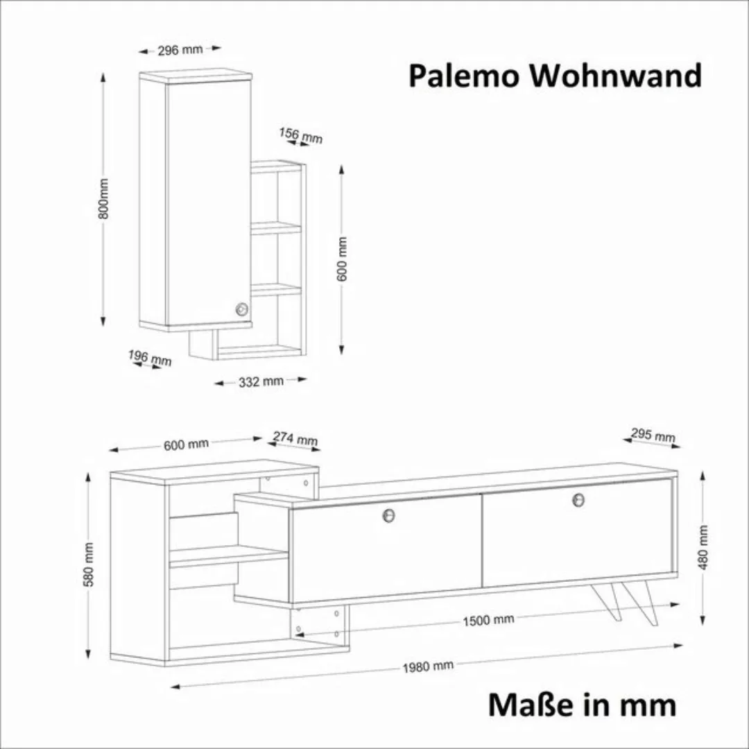 moebel17 Vitrine Wohnwand Palemo Eiche Schwarz günstig online kaufen