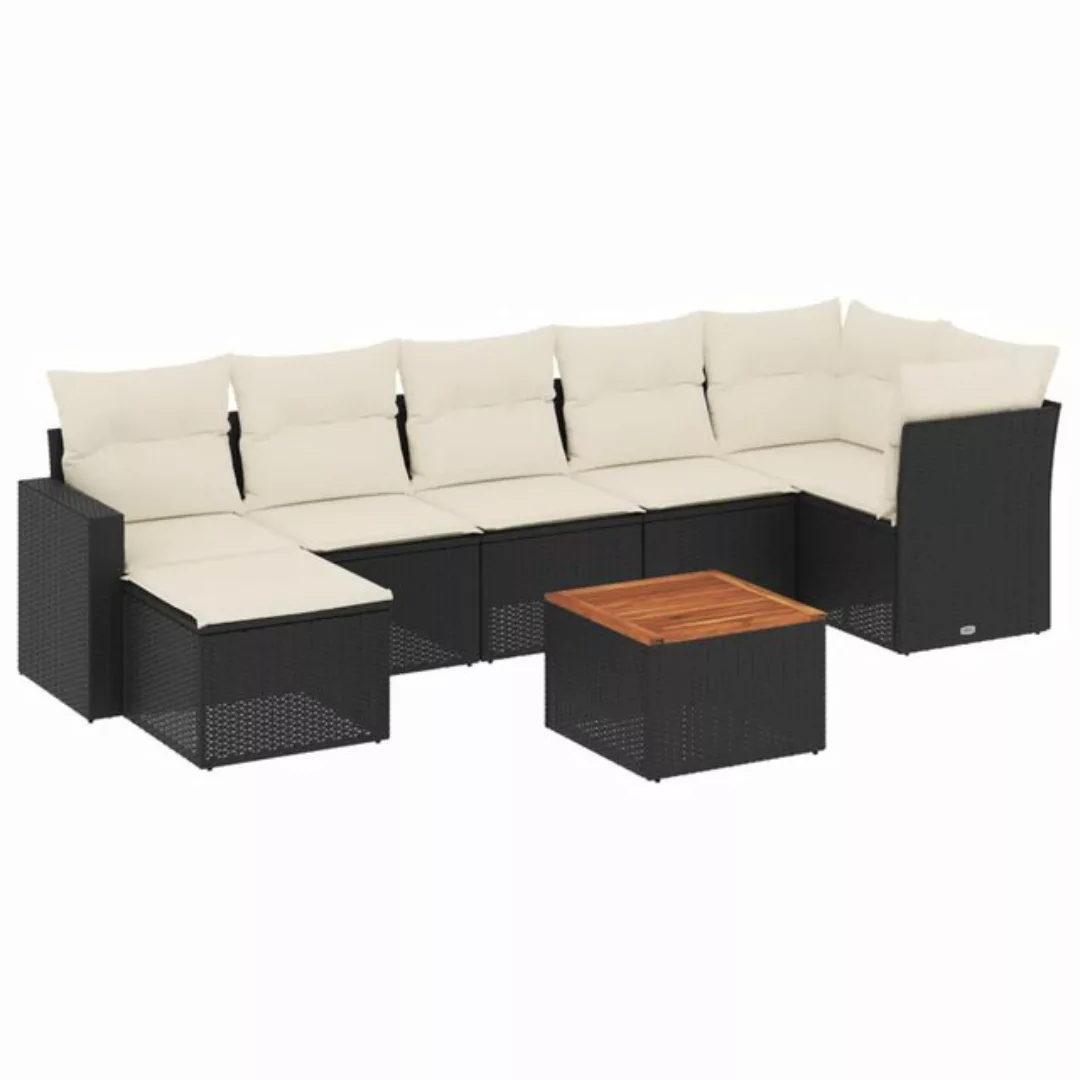 vidaXL Loungesofa 8-tlg. Garten-Sofagarnitur mit Kissen Schwarz Poly Rattan günstig online kaufen