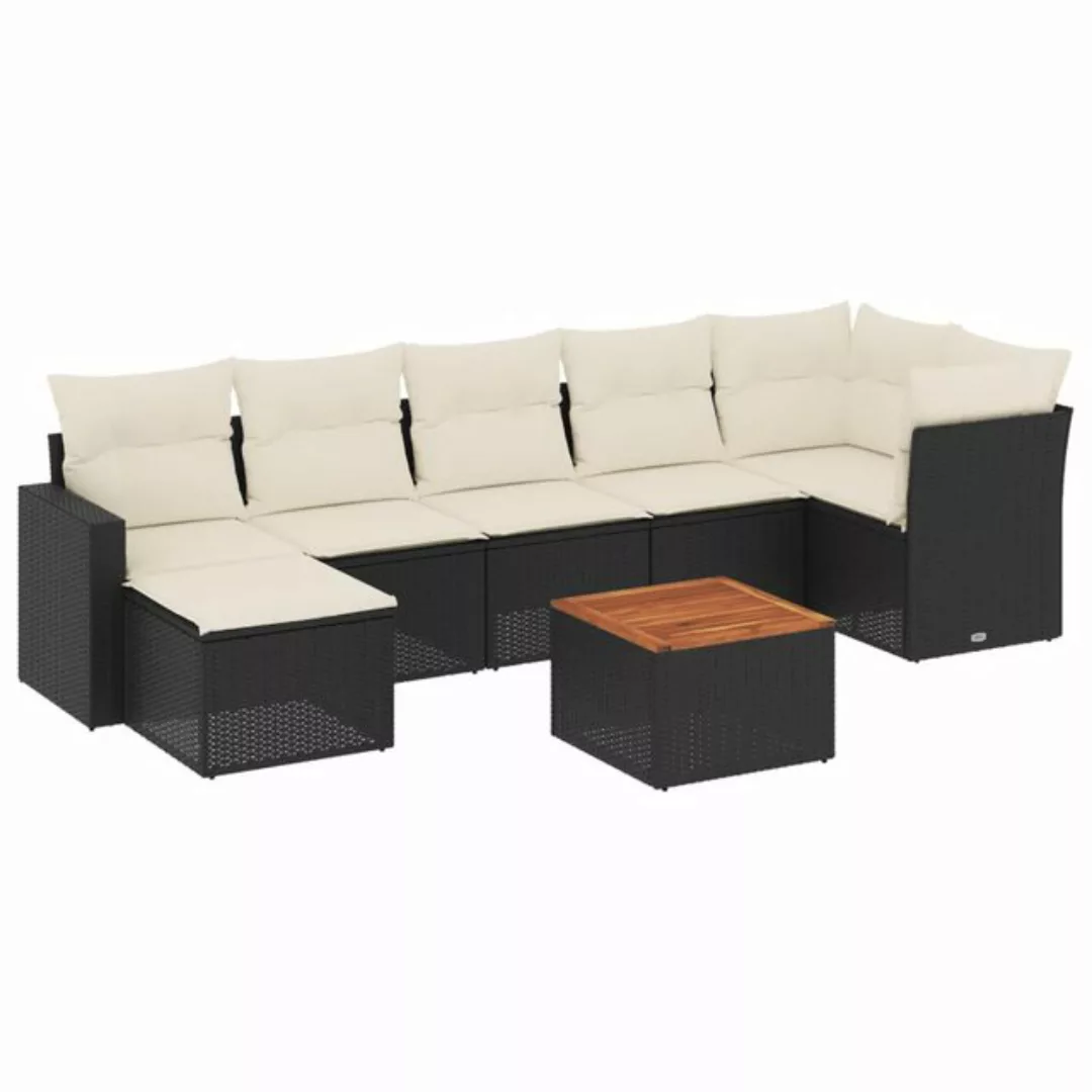 vidaXL Sofaelement 8-tlg. Garten-Sofagarnitur mit Kissen Schwarz Poly Ratta günstig online kaufen