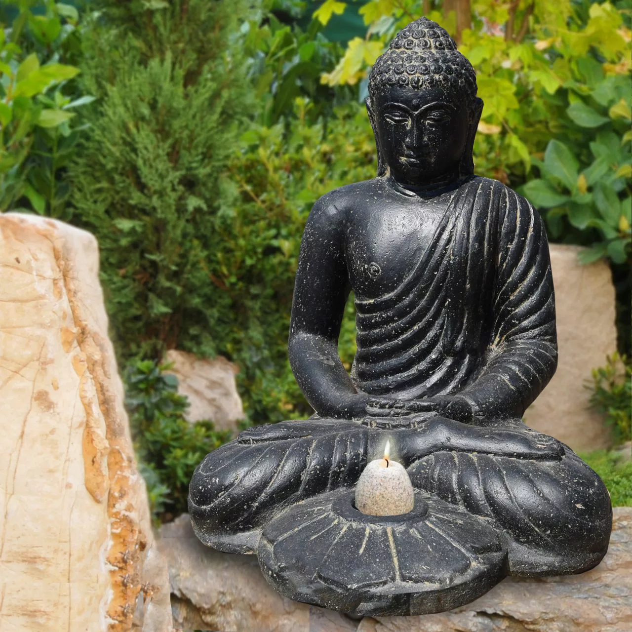 Steinskulptur Sitzender Buddha Rajarhat Teelichthalter 50 Cm günstig online kaufen