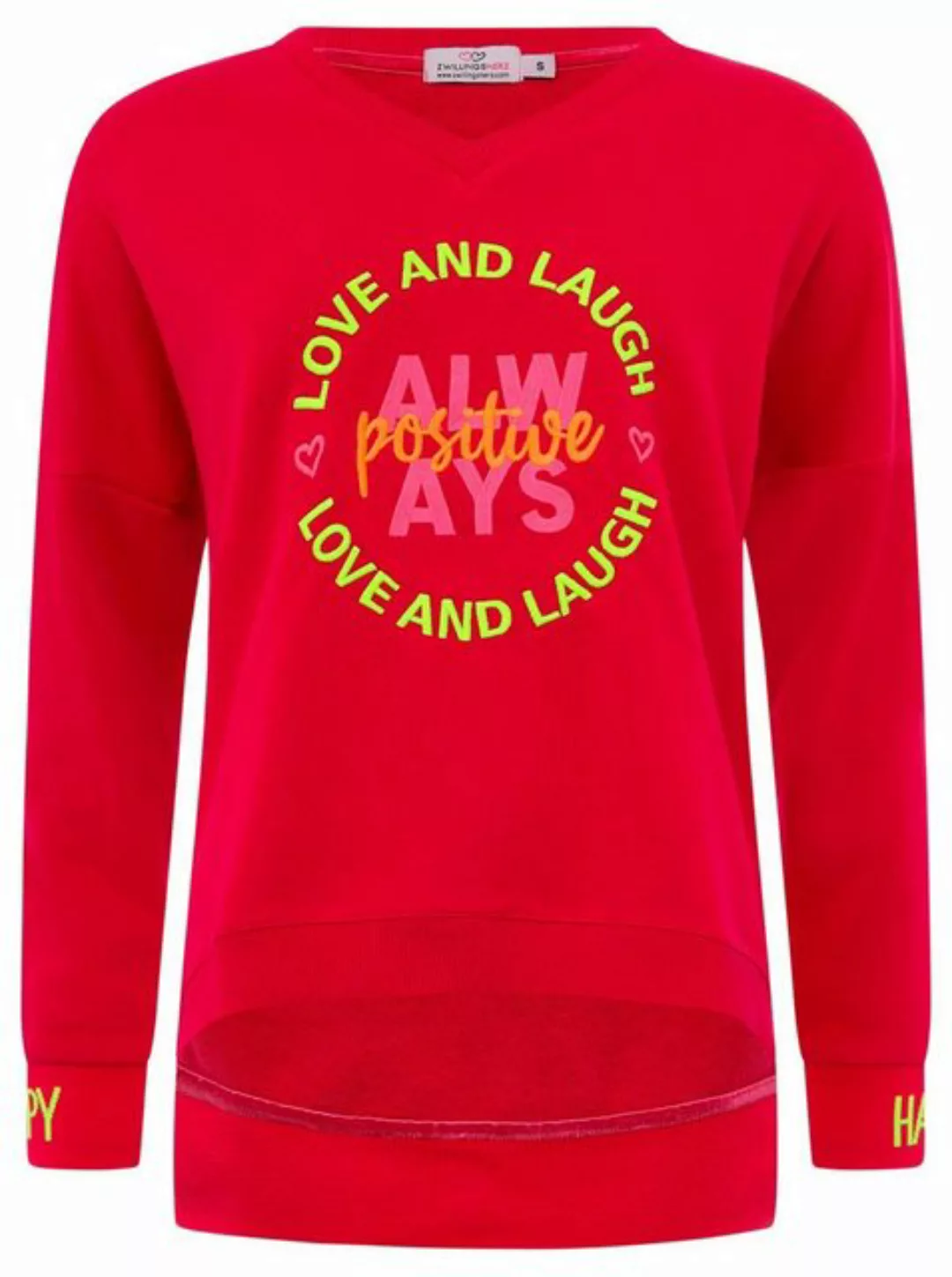 Zwillingsherz Sweatshirt mit neonfarbener "Always Positive"-Stickerei im Vo günstig online kaufen