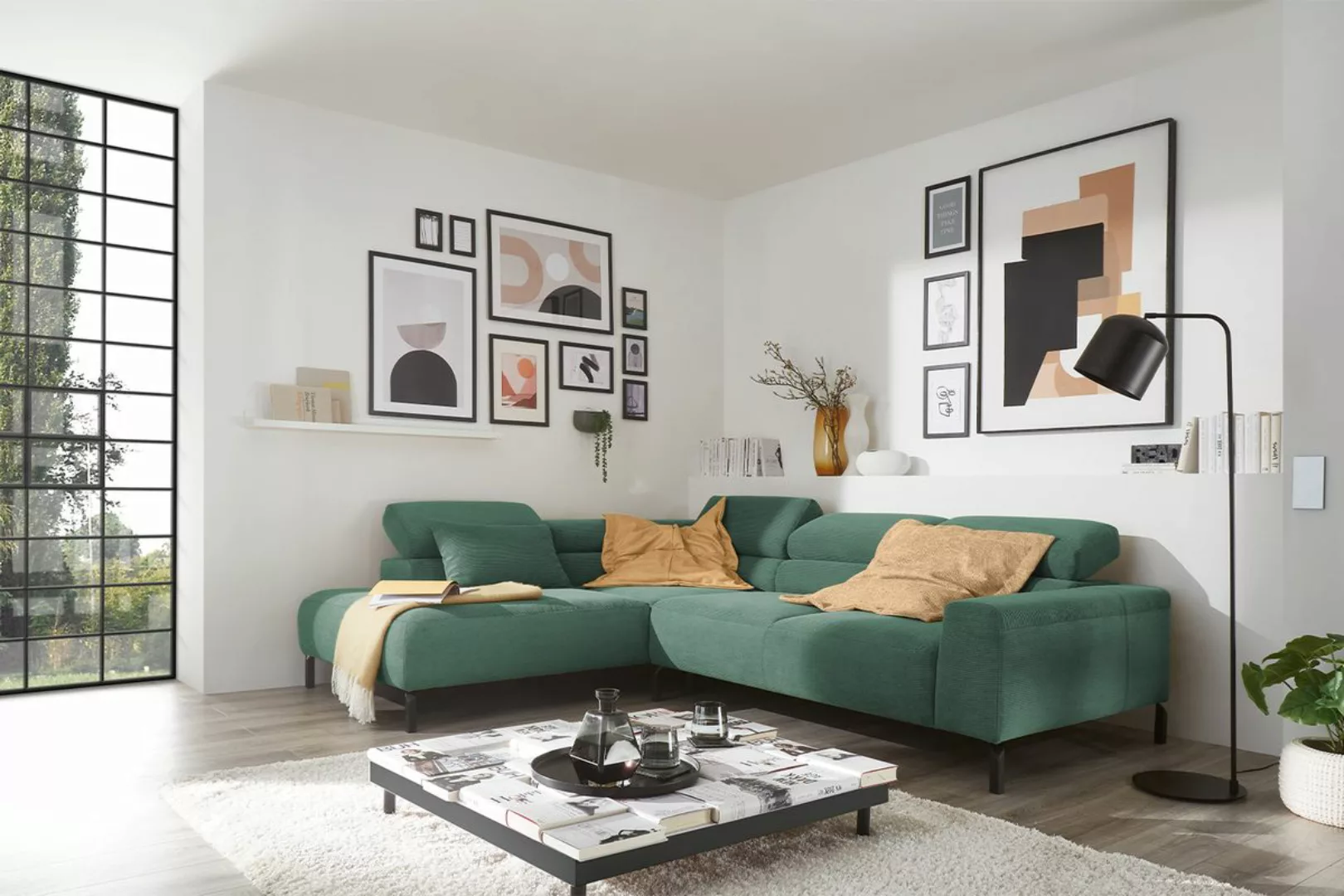 KAWOLA Sofa DELIA Ecksofa Feincord grün günstig online kaufen