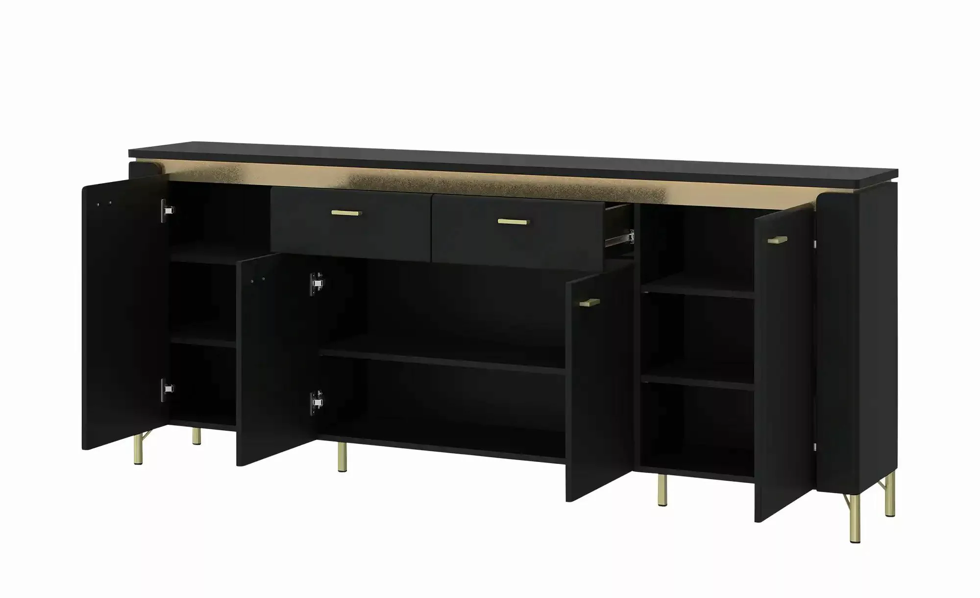 Sideboard mit Softclose Losini ¦ schwarz ¦ Maße (cm): B: 200,3 H: 87,3 T: 4 günstig online kaufen