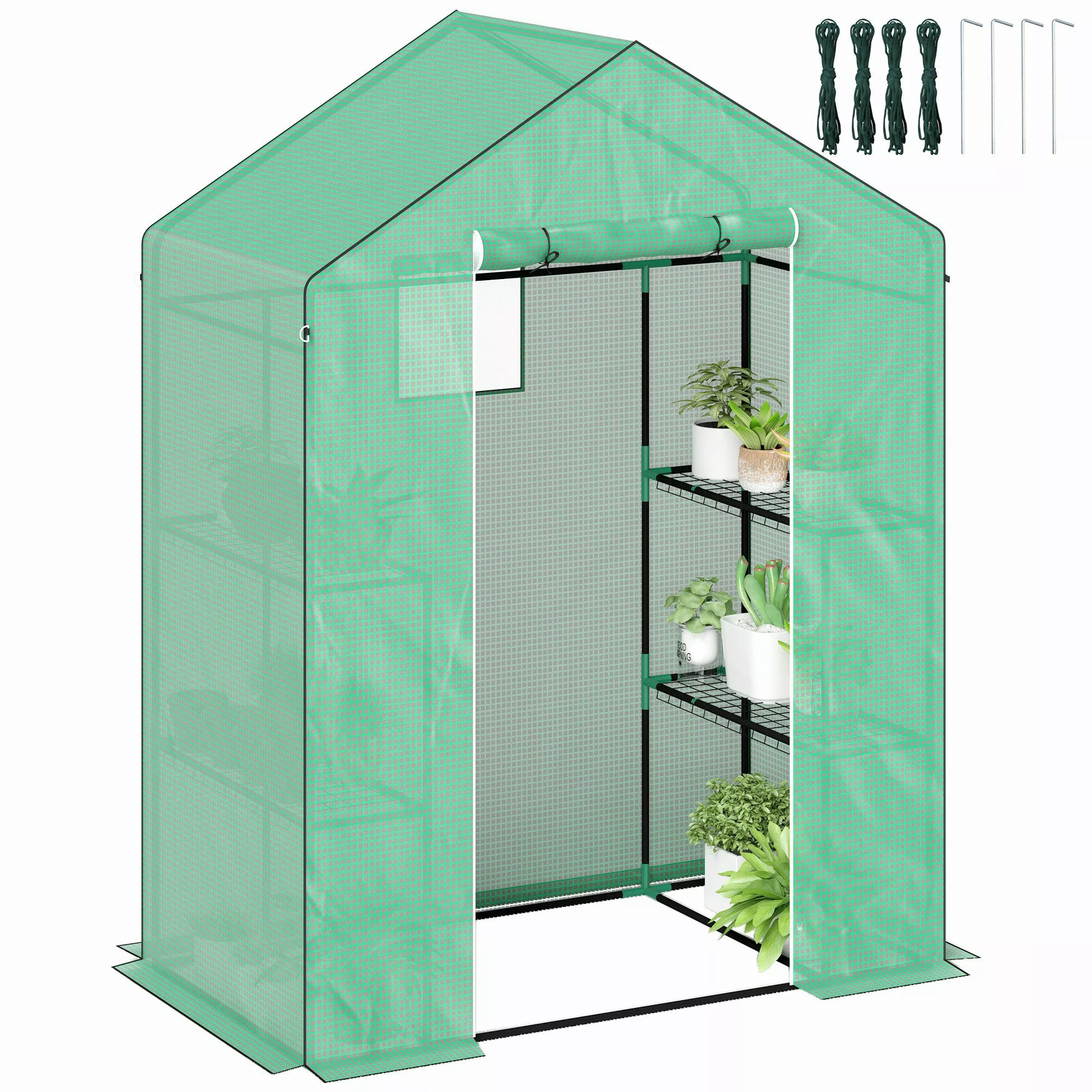 Outsunny Foliengewächshaus mit Rolltür, Fenster, Regale, günstig online kaufen