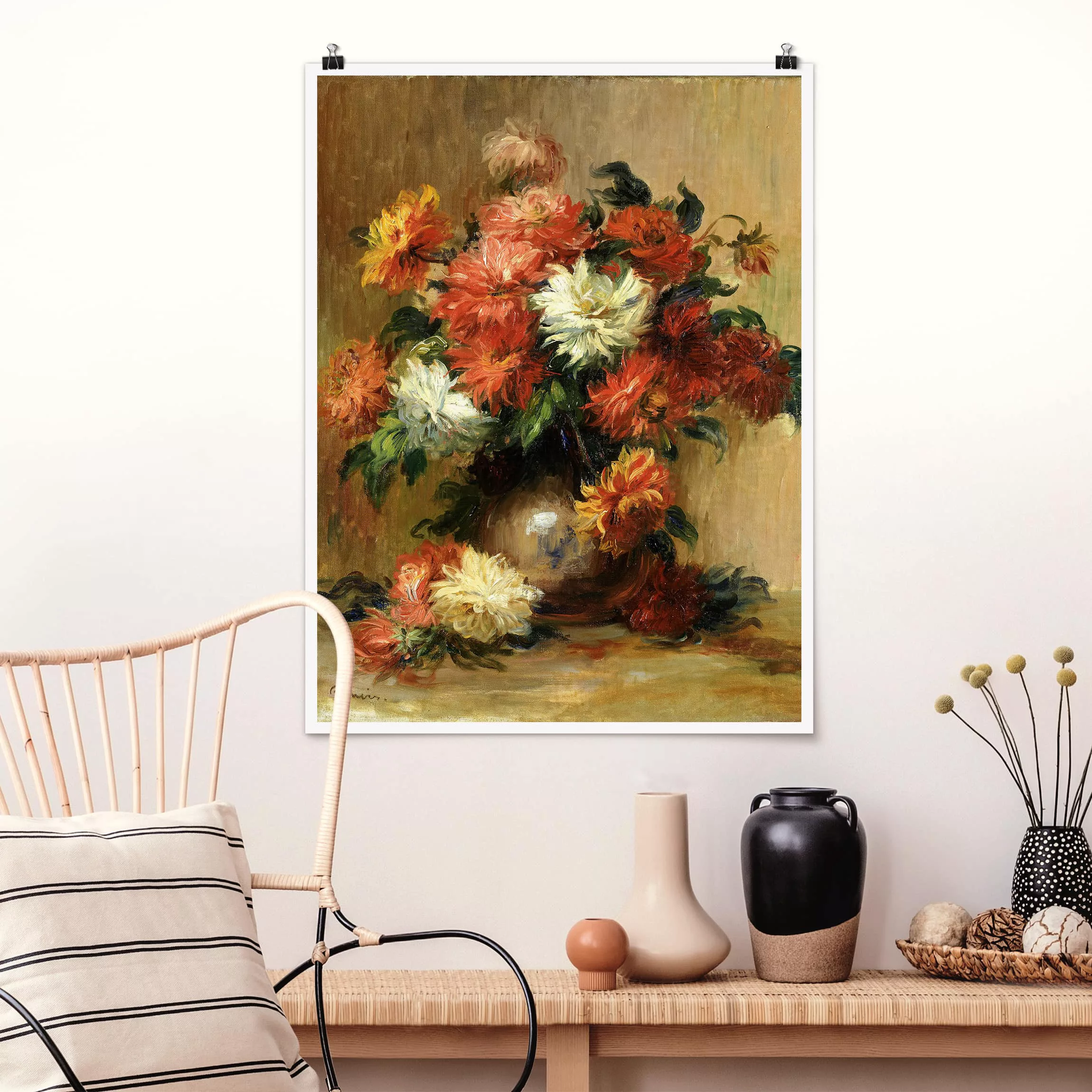Poster Kunstdruck - Hochformat Auguste Renoir - Stillleben mit Dahlien günstig online kaufen