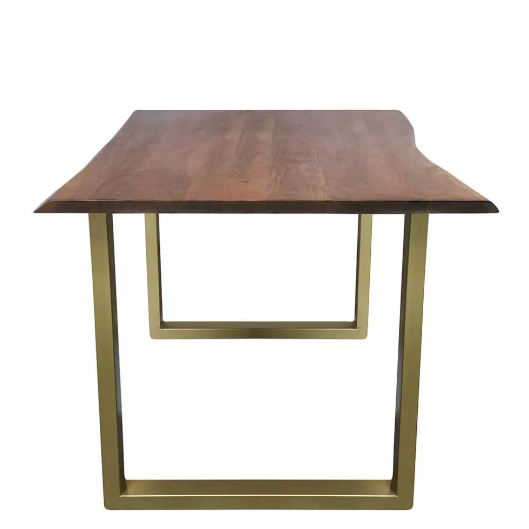 Baumkantentisch in Nussbaumfarben Akazie Massivholz und Metall in Messingfa günstig online kaufen