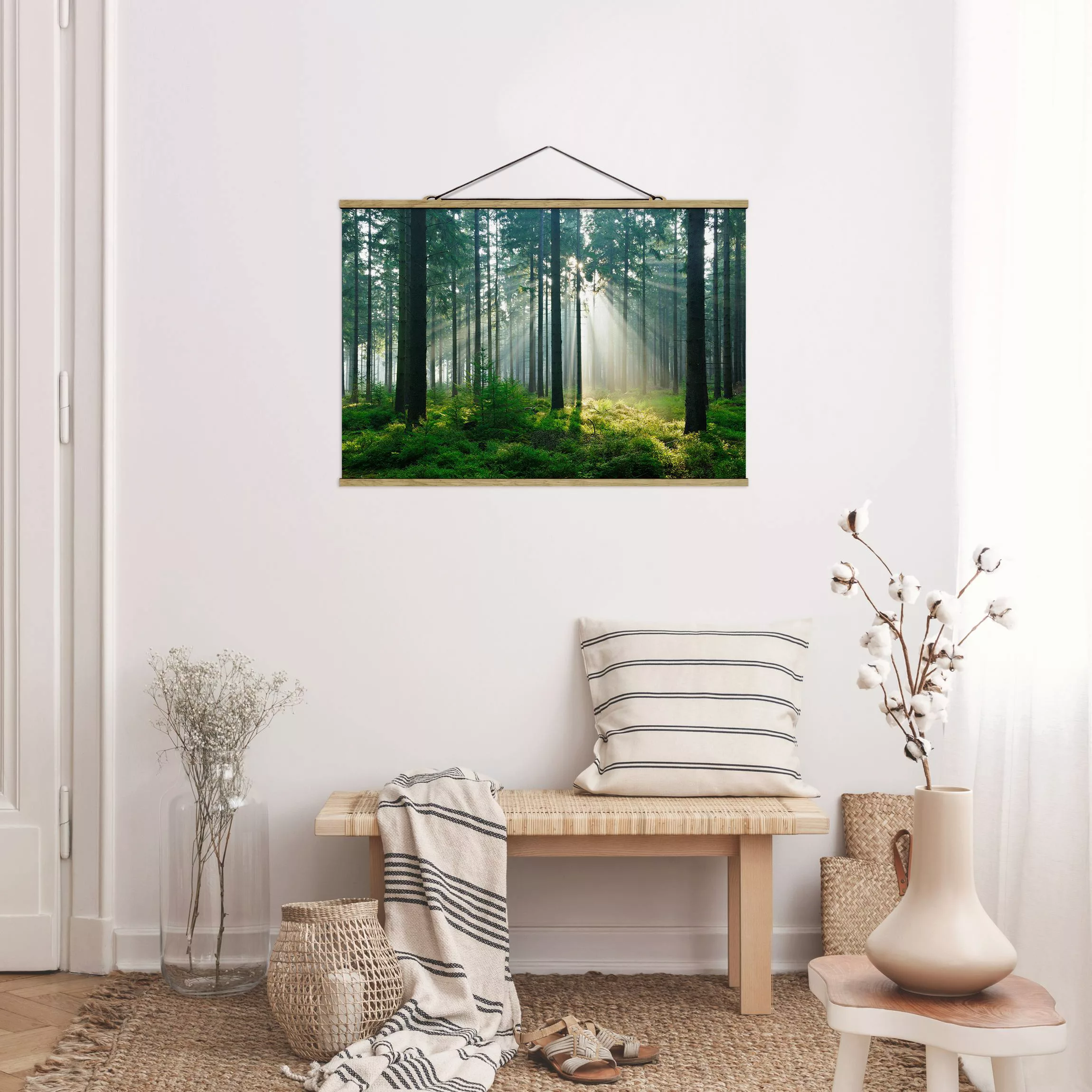 Stoffbild Wald mit Posterleisten - Querformat Enlightened Forest günstig online kaufen