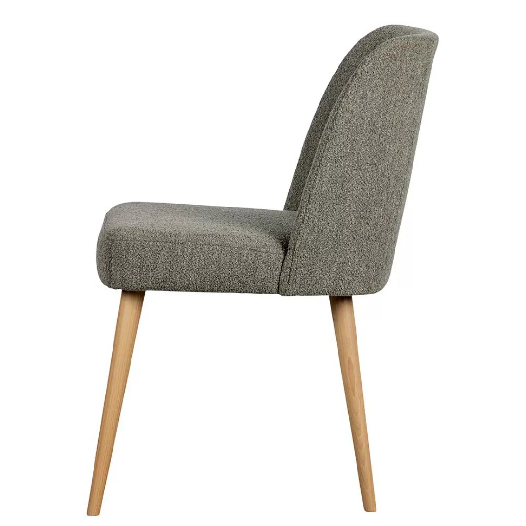 Boucle Stühle in Grau & Holz vier Füßen (2er Set) günstig online kaufen