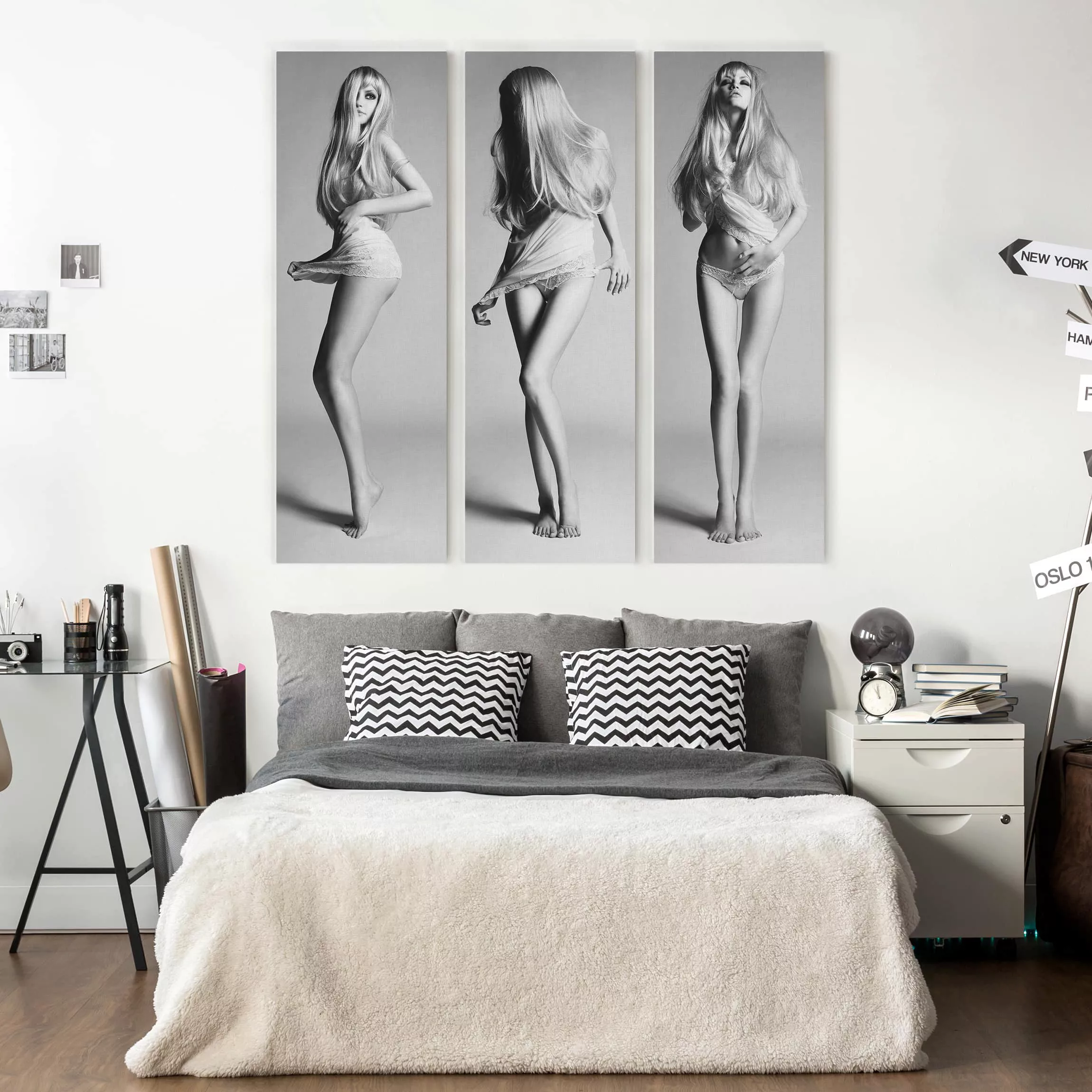 3-teiliges Leinwandbild Akt & Erotik - Hochformat Sexy Dessous Model günstig online kaufen