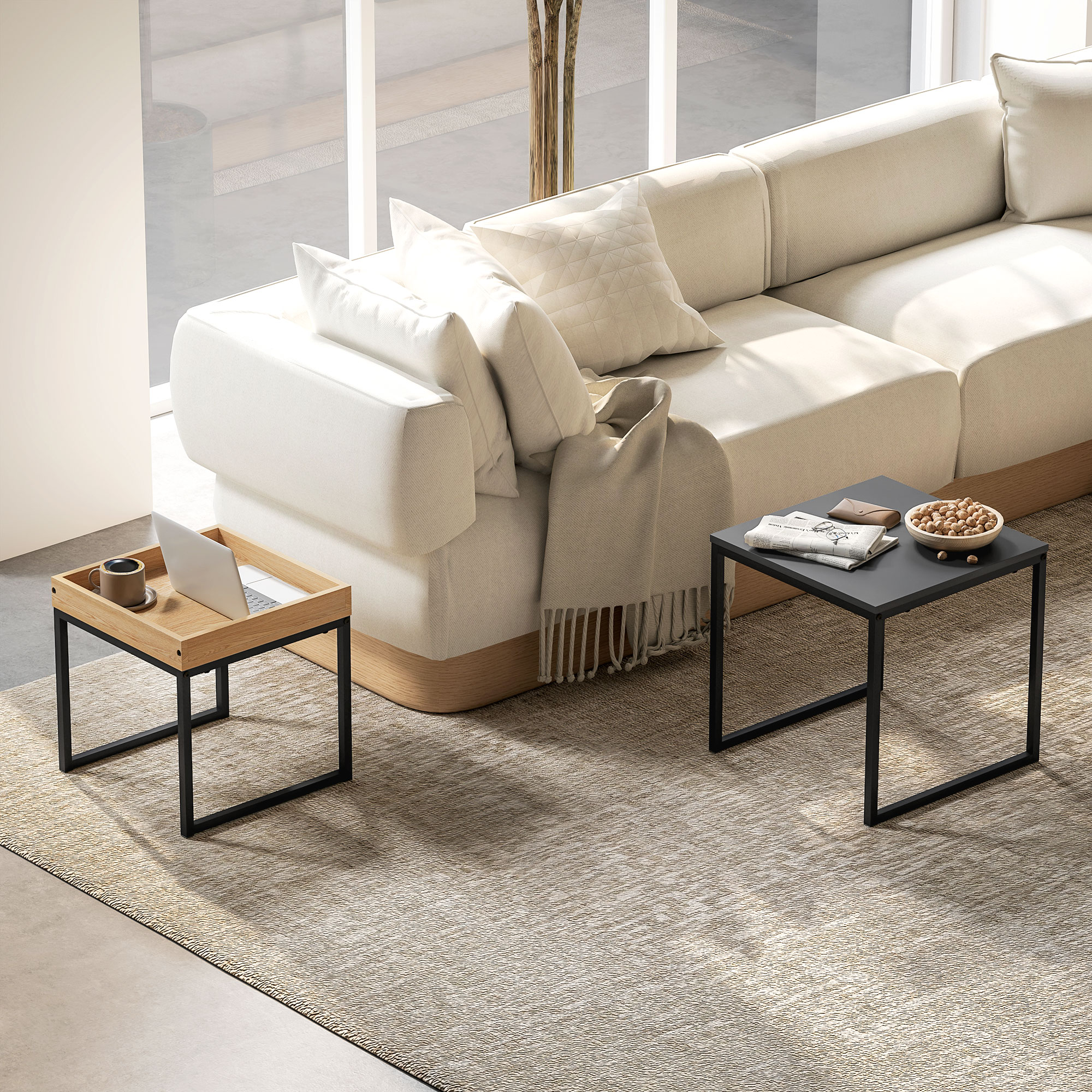 HOMCOM 2er-Set Couchtisch, Eckiger Beistelltisch, Kaffeetisch mit Stahlgest günstig online kaufen