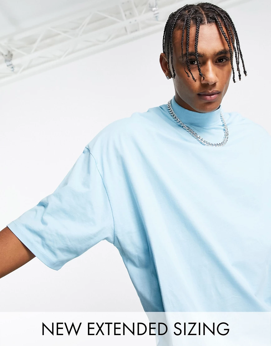 ASOS DESIGN – Oversize-T-Shirt mit Stehkragen in Blau günstig online kaufen