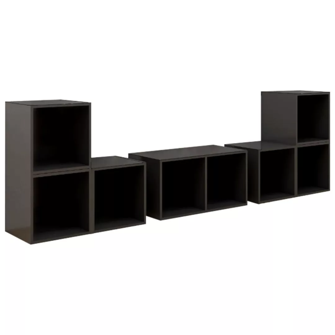 6-tlg. Tv-schrank-set Hochglanz-grau Spanplatte günstig online kaufen