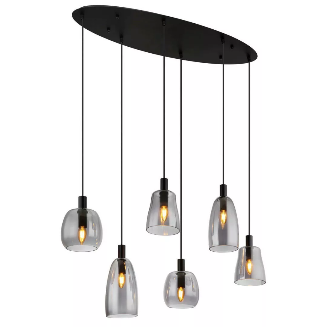 GLOBO Pendelleuchte schwarz Metall B/H/T: ca. 32,5x130x97 cm E14 6 Brennste günstig online kaufen