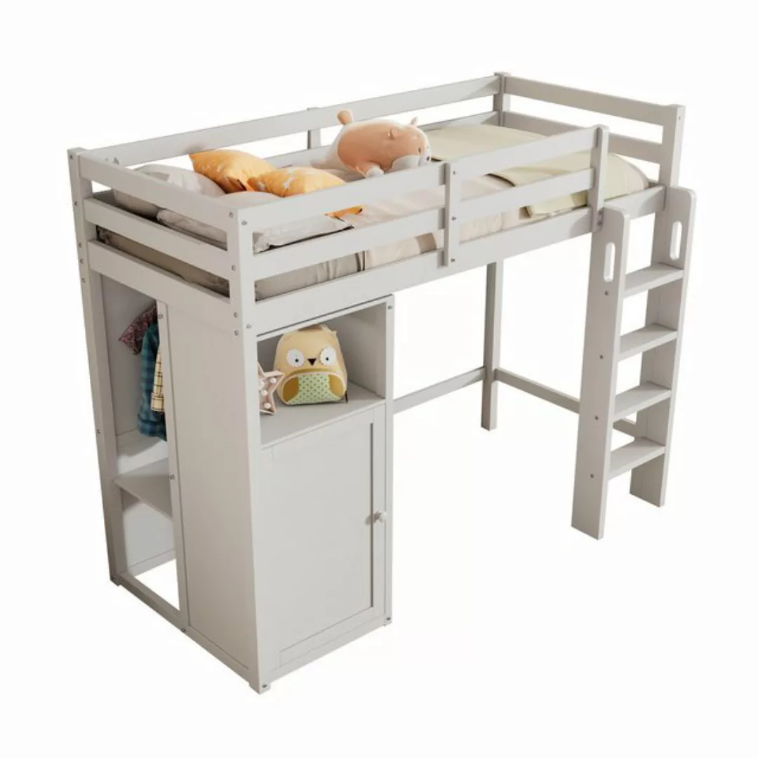 Flieks Hochbett Kinderbett Etagenbett 90x200cm mit offenen Kleiderschrank u günstig online kaufen