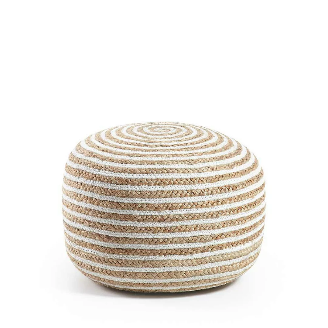 Sitzpouf in Beige und Weiß aus Geflecht günstig online kaufen