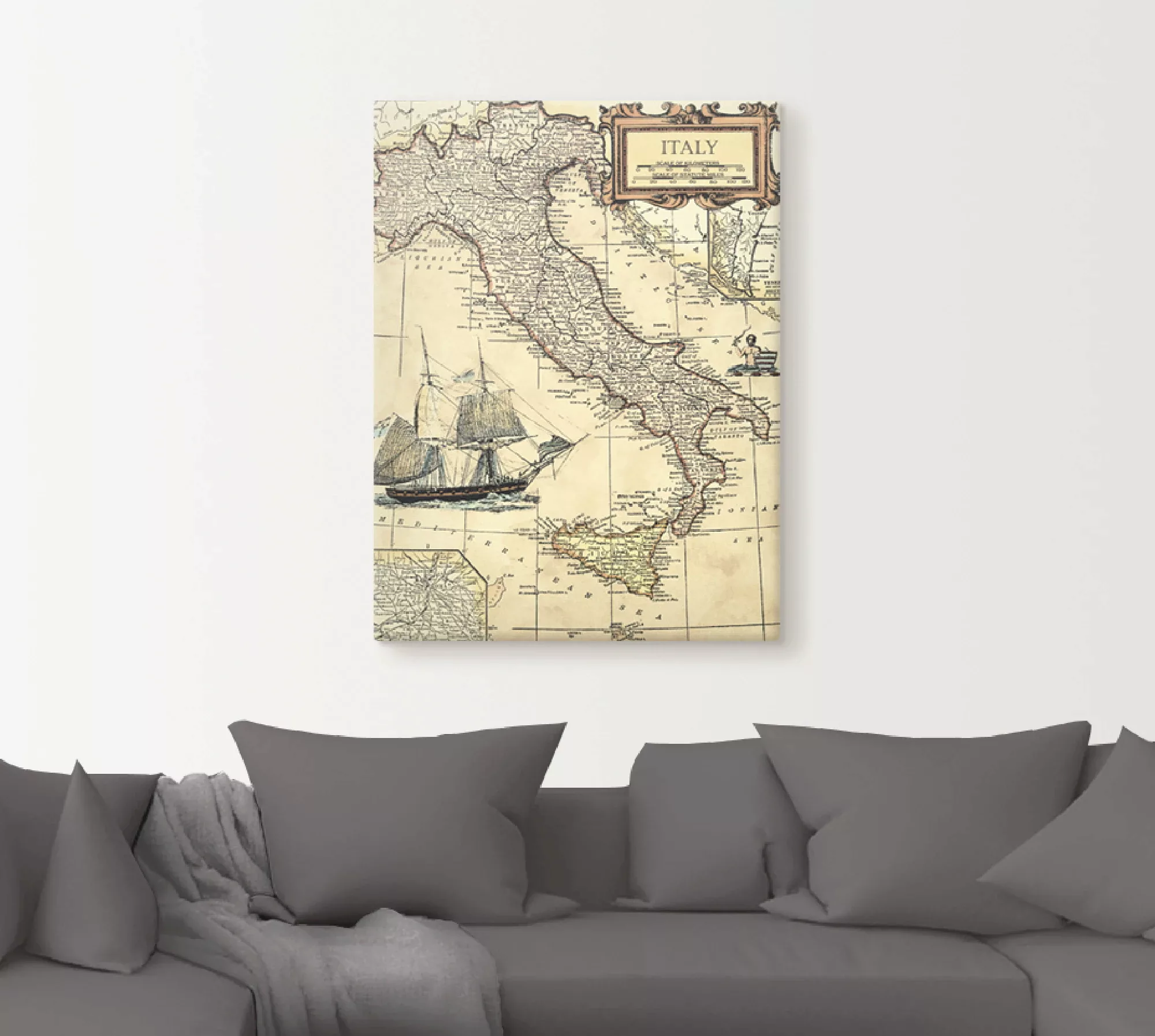 Artland Wandbild »Italienkarte«, Landkarten, (1 St.), als Leinwandbild, Pos günstig online kaufen