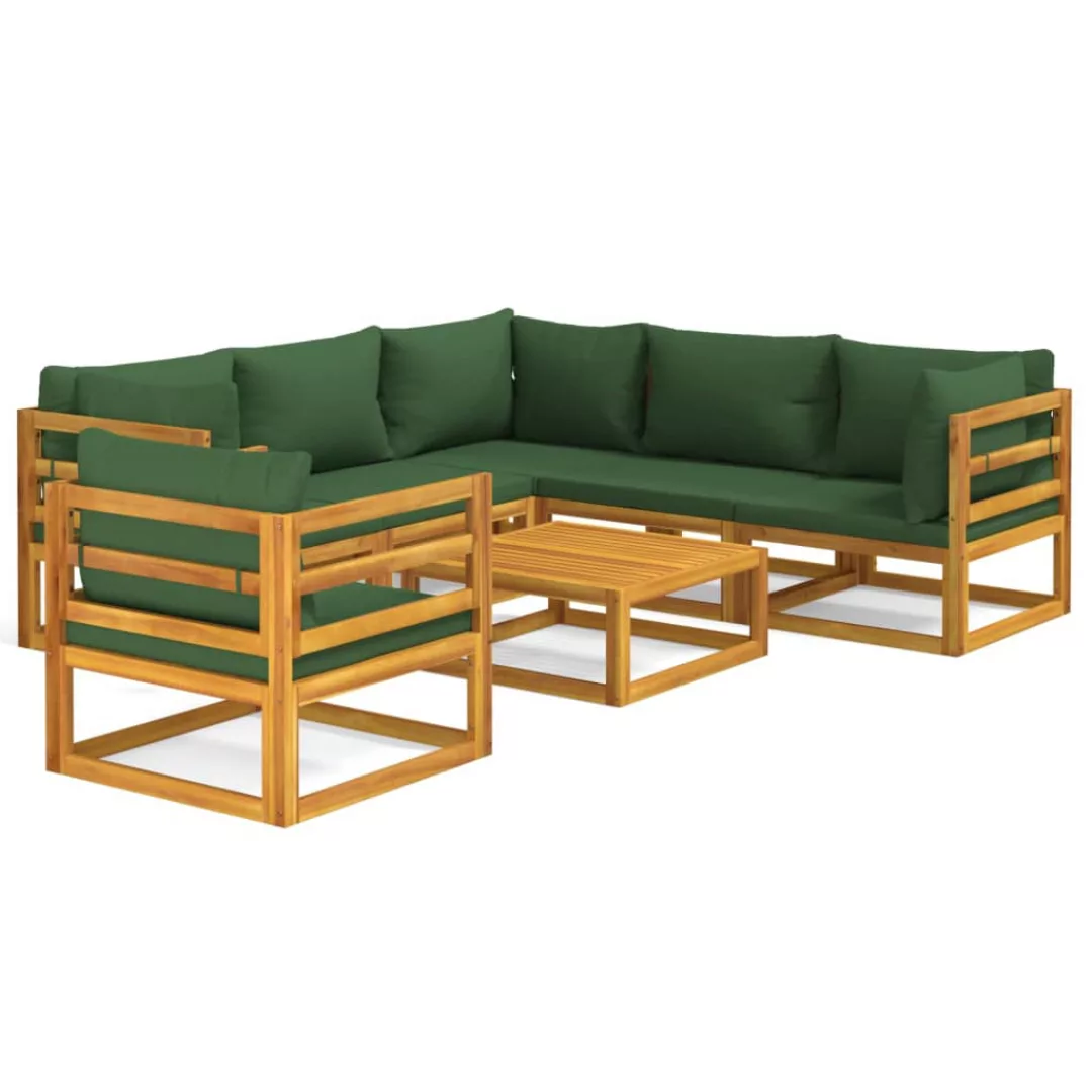 Vidaxl 7-tlg. Garten-lounge-set Mit Grünen Kissen Massivholz günstig online kaufen