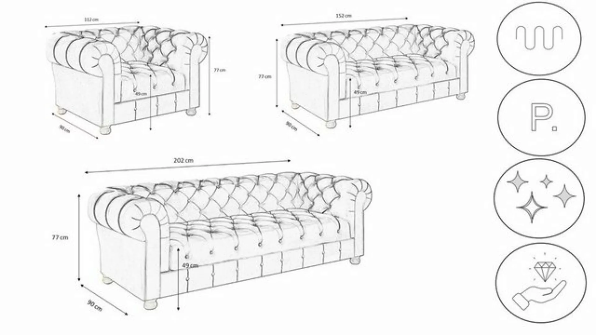 Kaiser Möbel Chesterfield-Sofa 3+2+1 Sofagarnitur, elegant, klassisch, in e günstig online kaufen