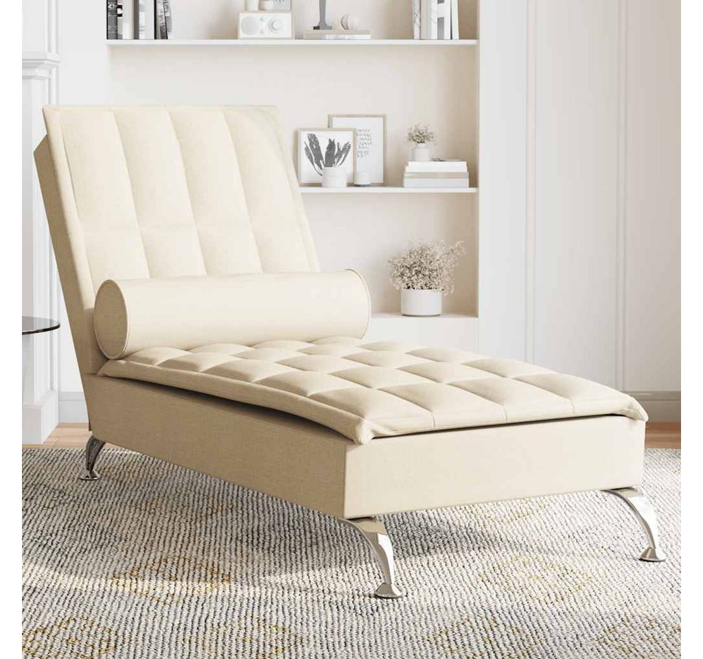 vidaXL Chaiselongue, Massage-Chaiselongue mit Nackenrolle Creme Stoff günstig online kaufen