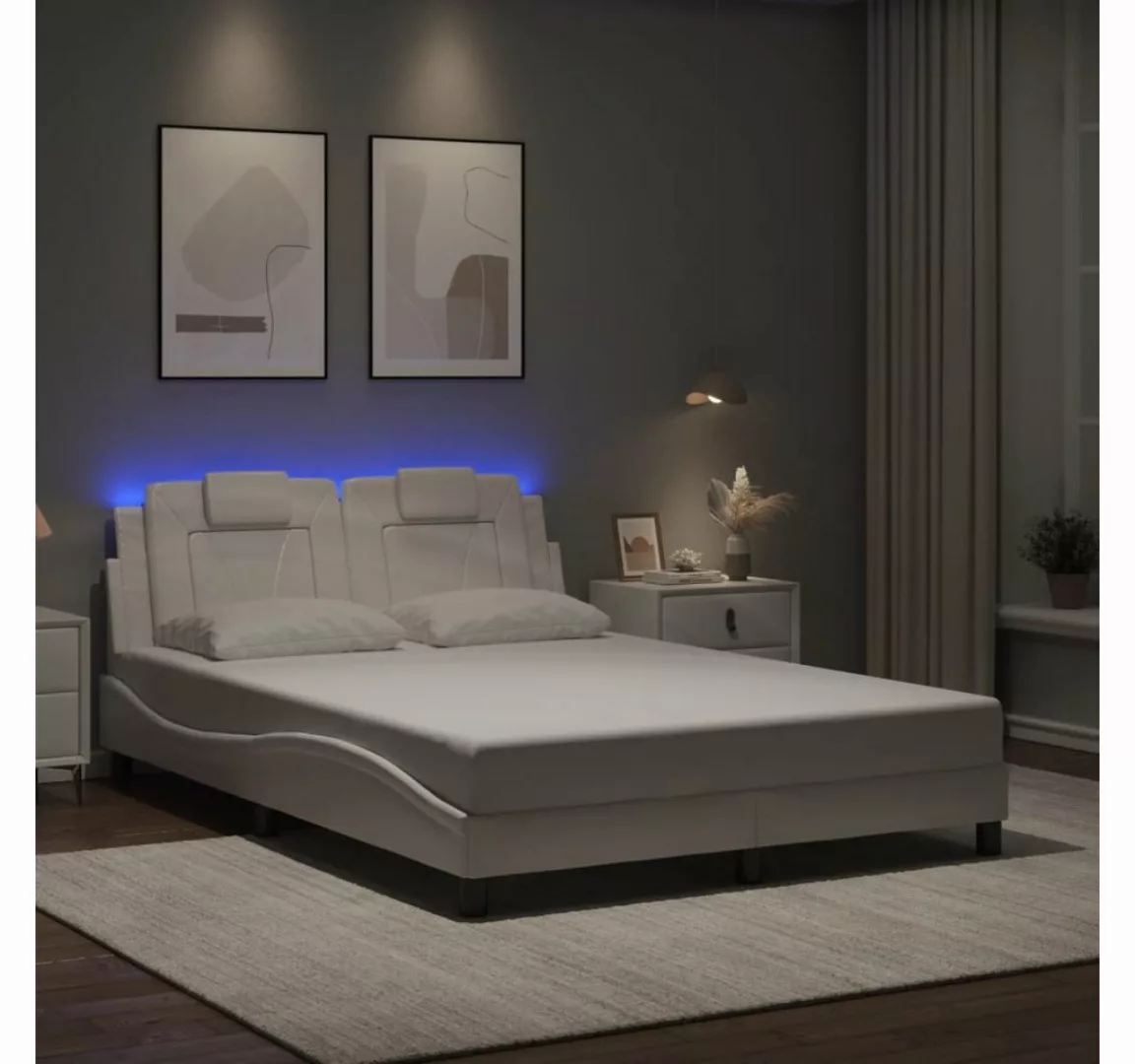 vidaXL Bett, Bettgestell mit LED Weiß 140x190 cm Kunstleder günstig online kaufen