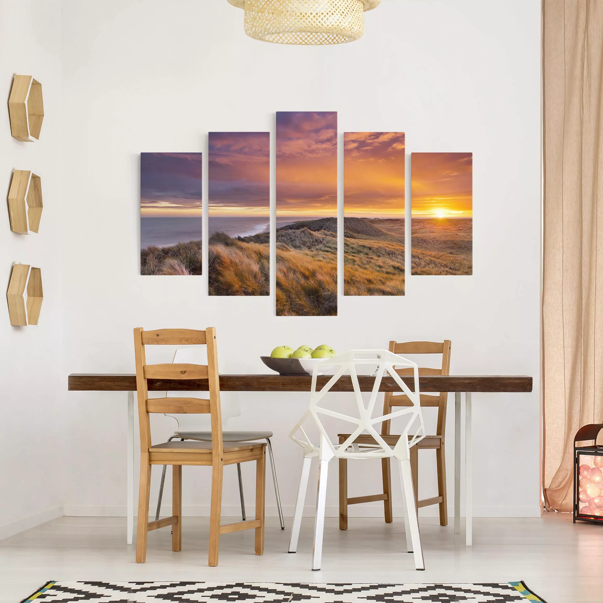 5-teiliges Leinwandbild - Querformat Sonnenaufgang am Strand auf Sylt günstig online kaufen