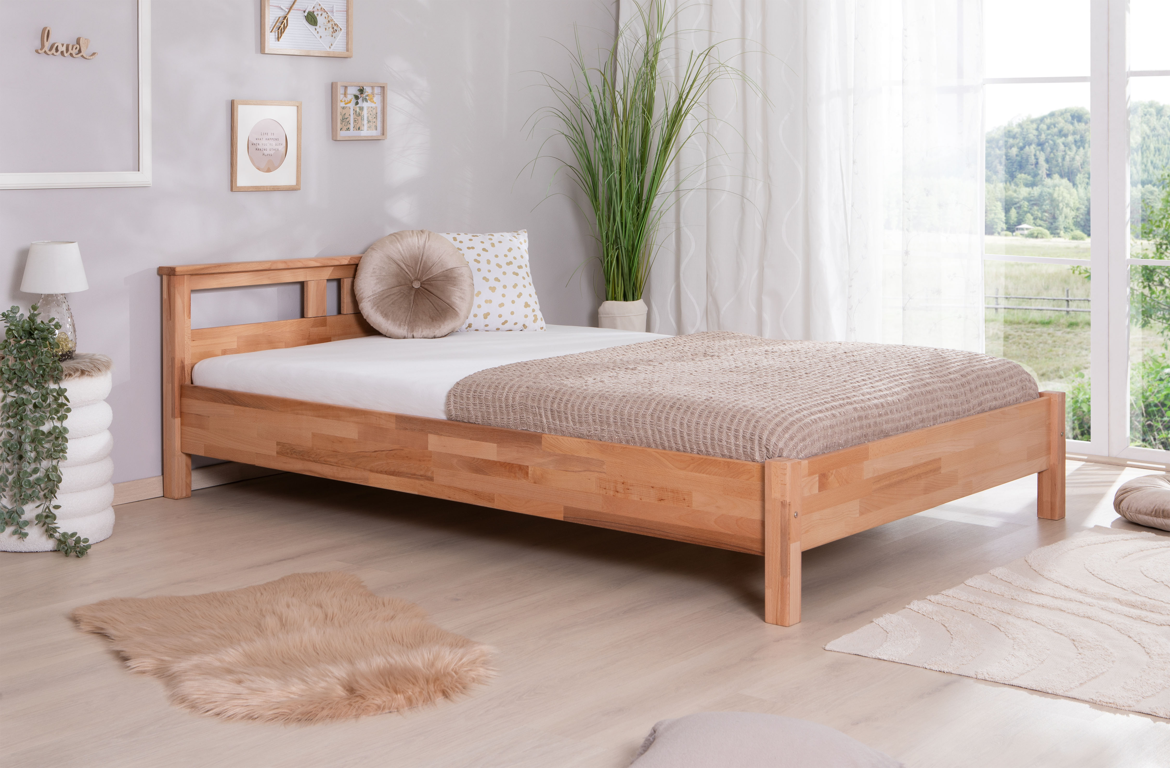 Ticaa Massivholzbett "Merci", Doppelbett, aus Buche Massivholz, inkl. Rollr günstig online kaufen