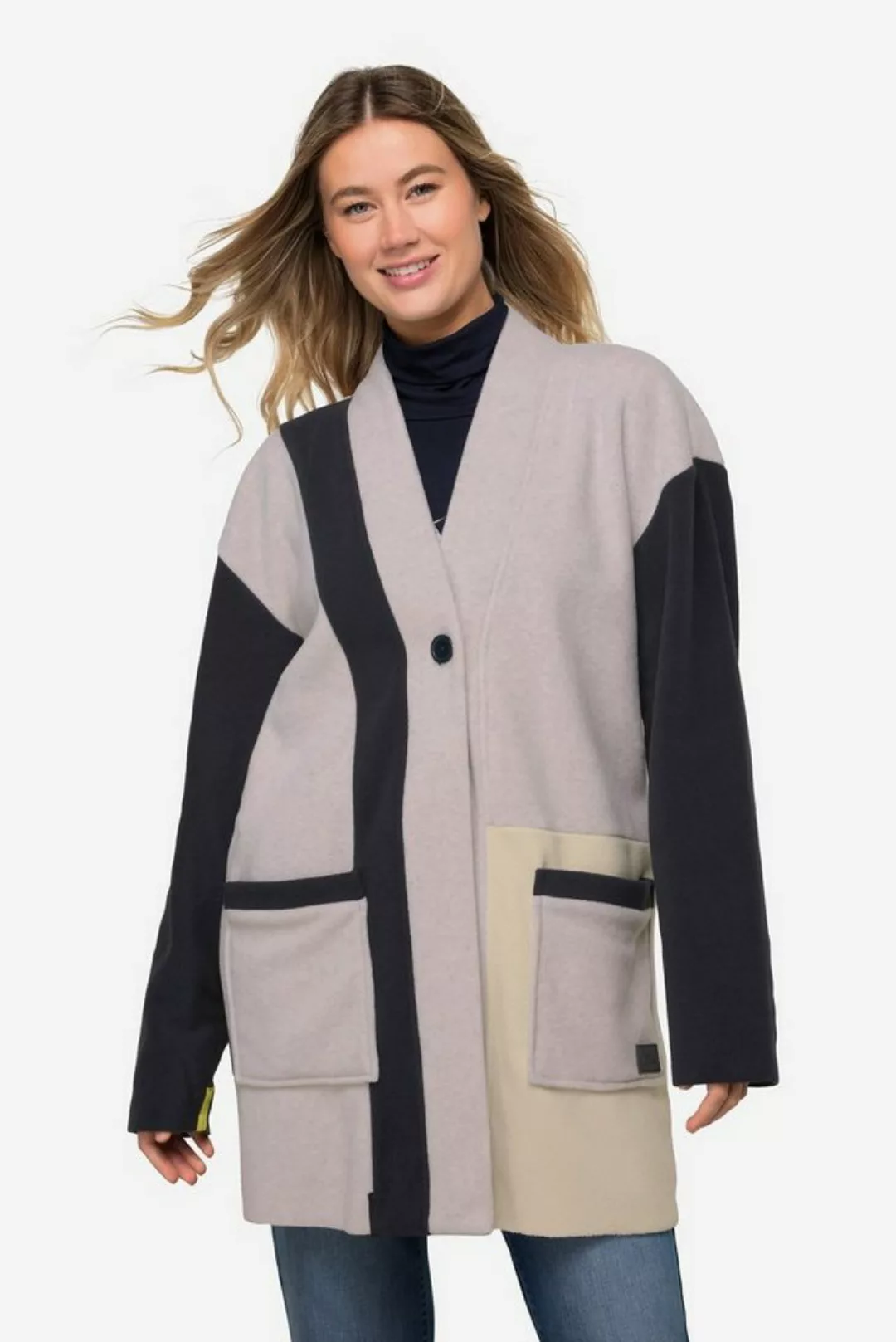 Laurasøn Sweatjacke Jacke Fleece Colorblocking Kelchkragen Langarm günstig online kaufen