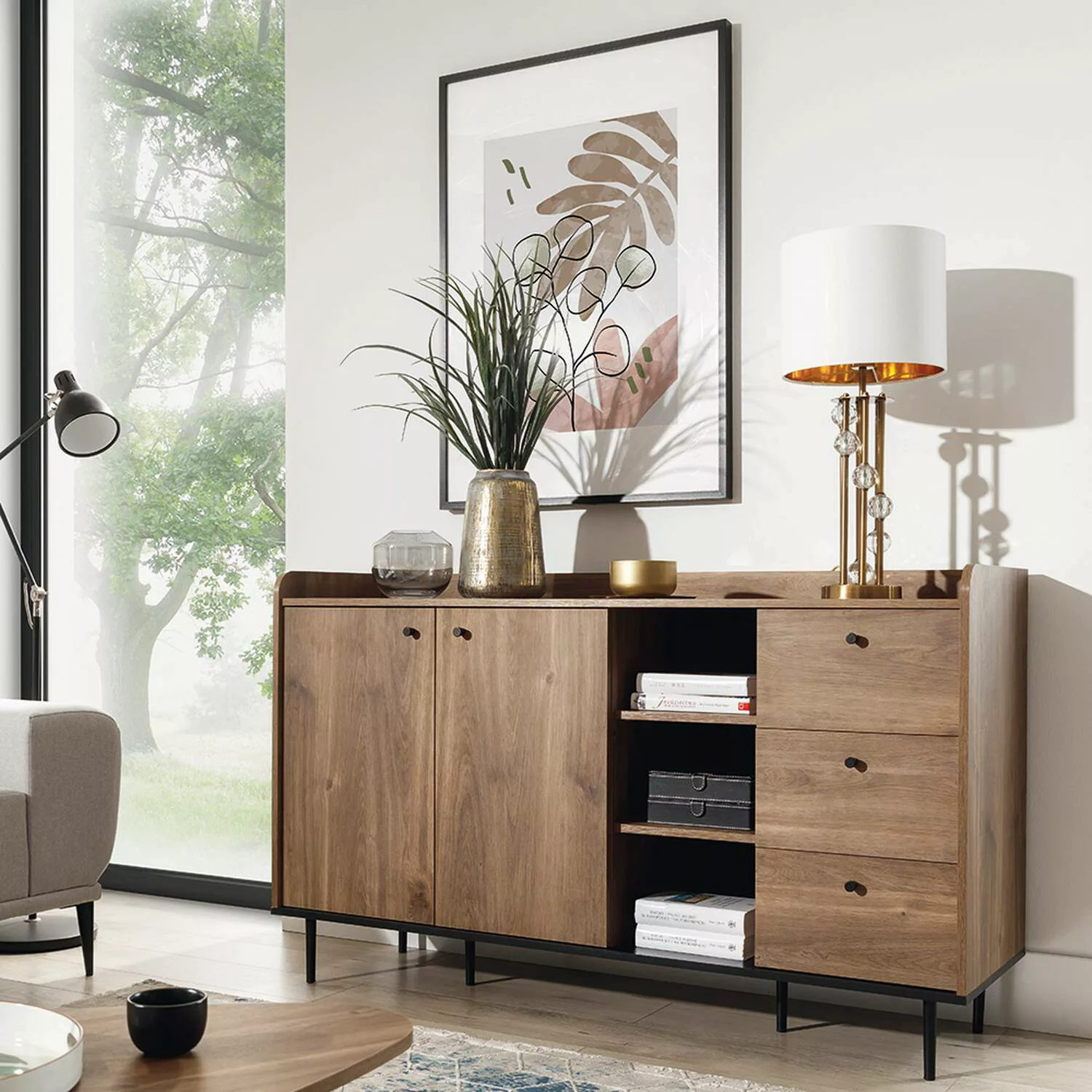 Sideboard 150 cm in Eiche Nb. VAREDO-132 Wohnzimmer Möbel im modernen Vinta günstig online kaufen