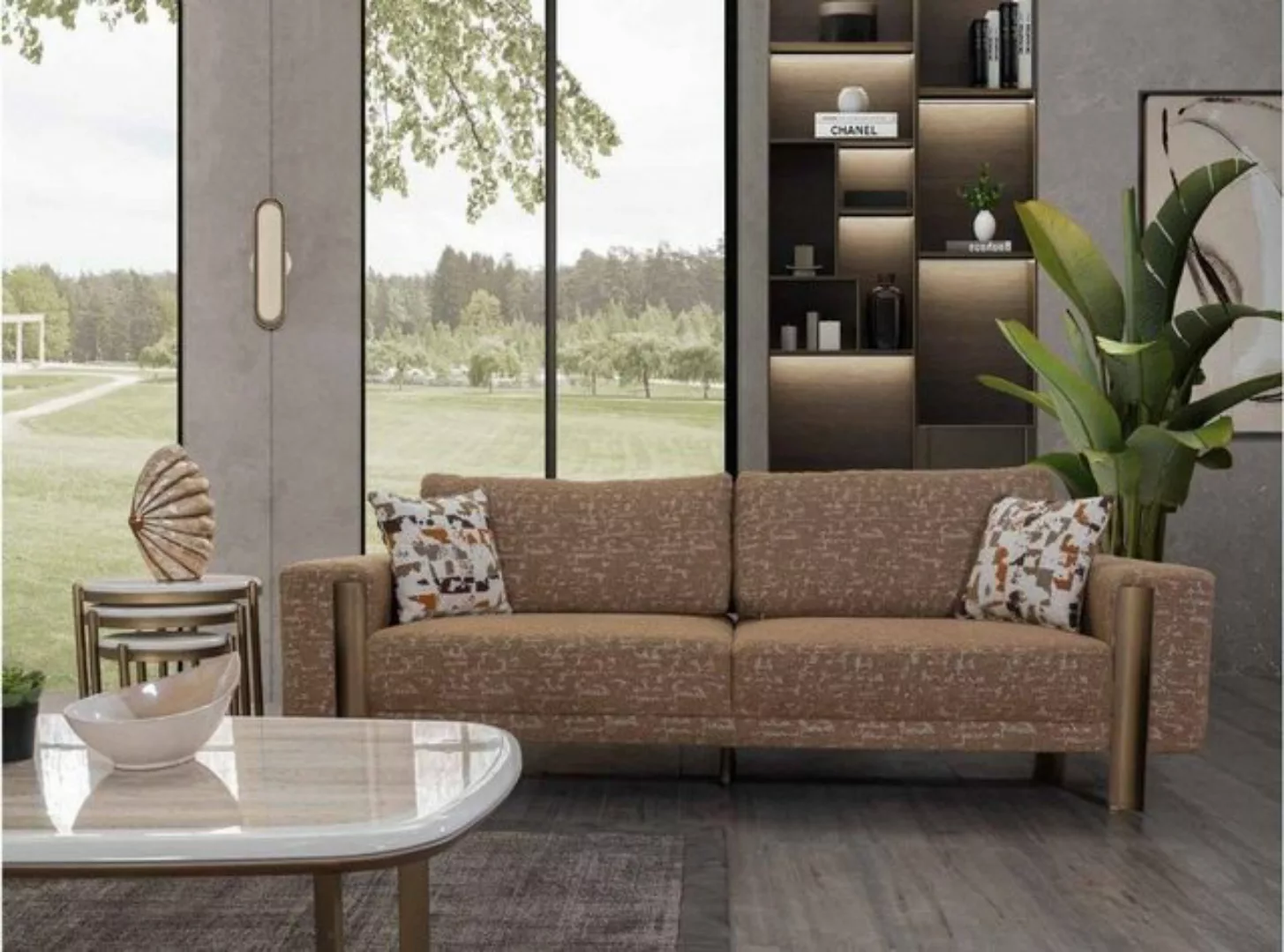 JVmoebel Sofa Sofa 3 Sitzer Braun Elegantes Modern Luxus Design Holz Möbel günstig online kaufen