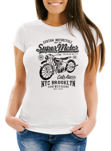 Neverless Print-Shirt Damen T-Shirt Biker Shirt Motorrad Super Motor Retro günstig online kaufen