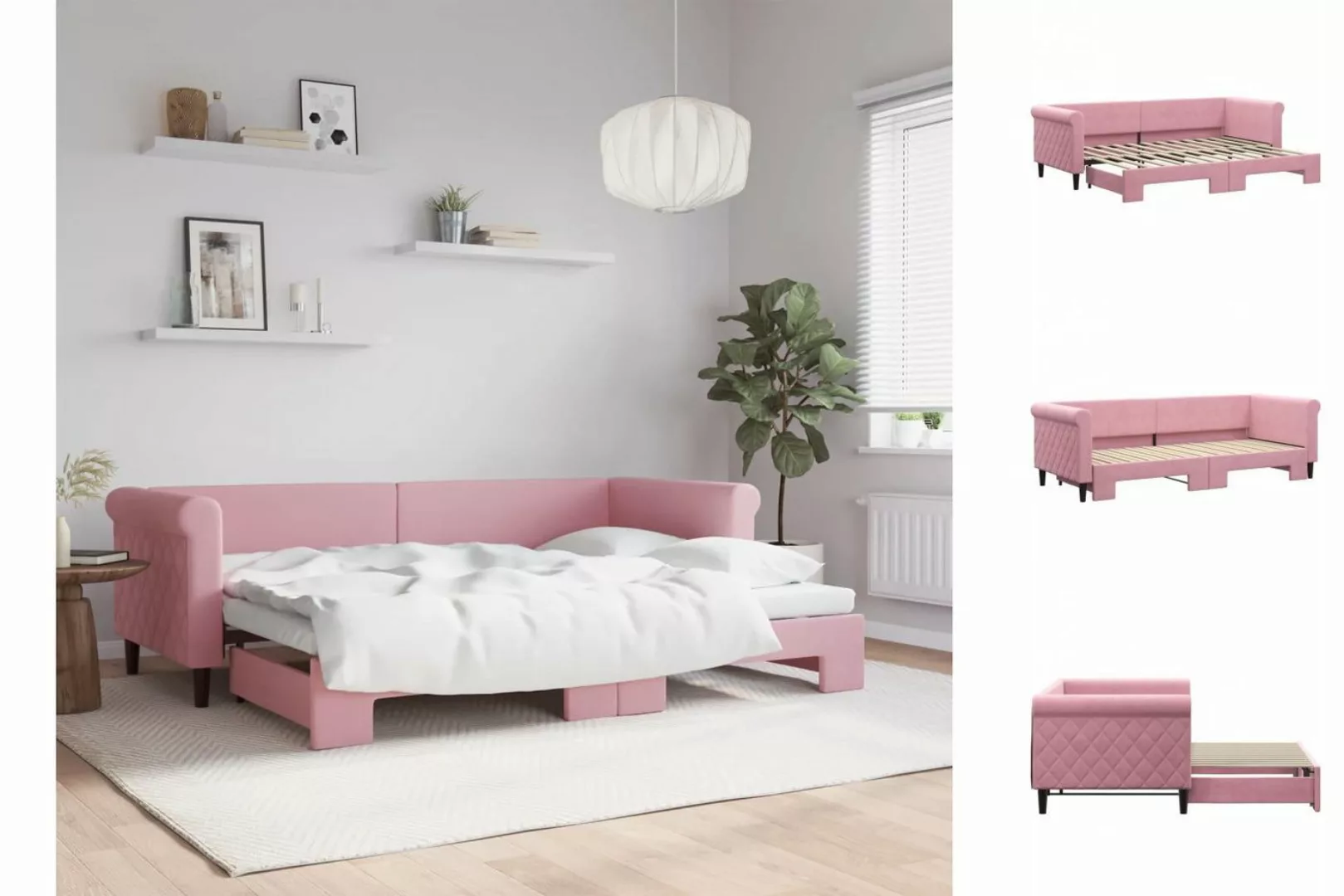 vidaXL Gästebett Gästebett Tagesbett Ausziehbar Rosa 80x200 cm Samt Bett Be günstig online kaufen