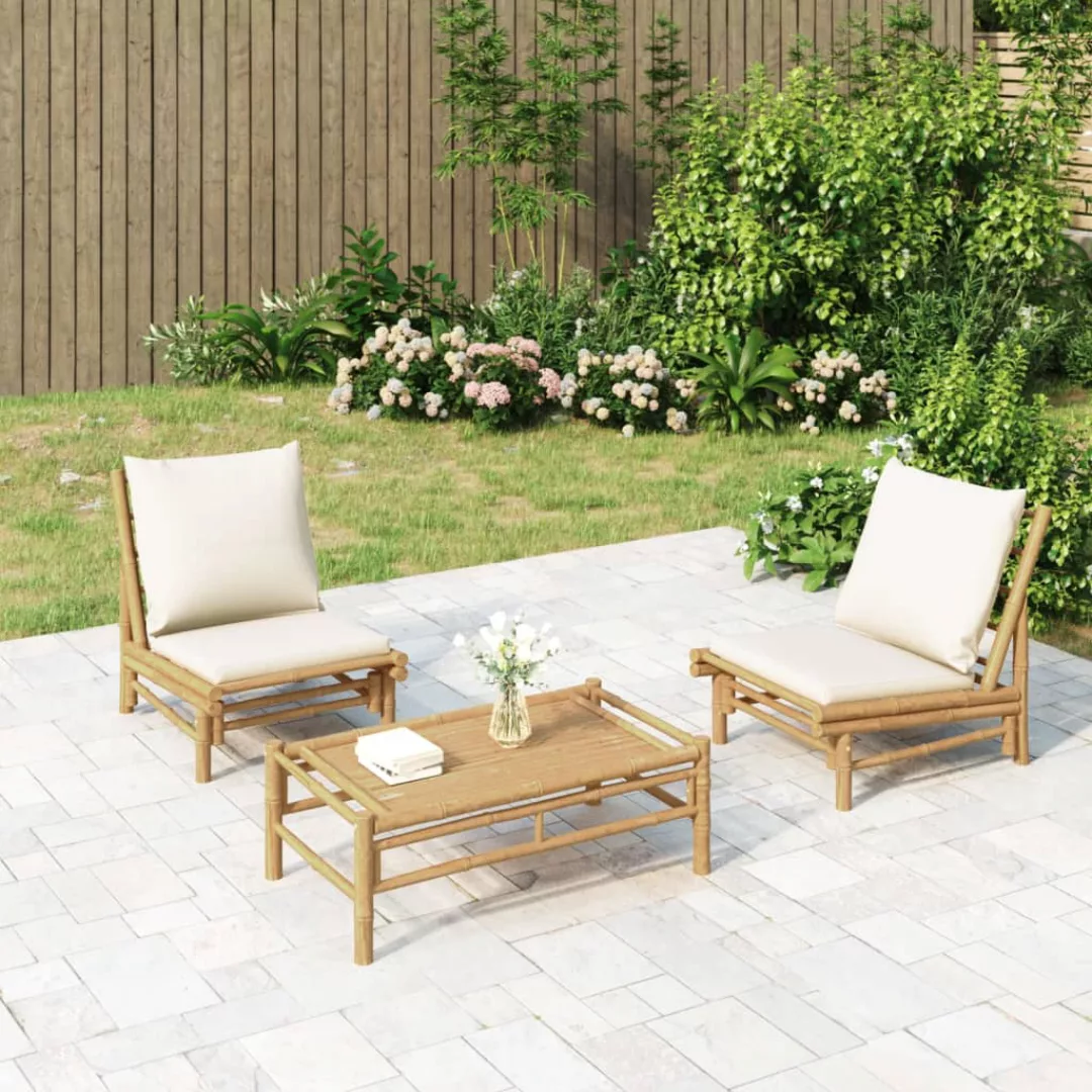 Vidaxl 3-tlg. Garten-lounge-set Mit Kissen Creme Bambus günstig online kaufen